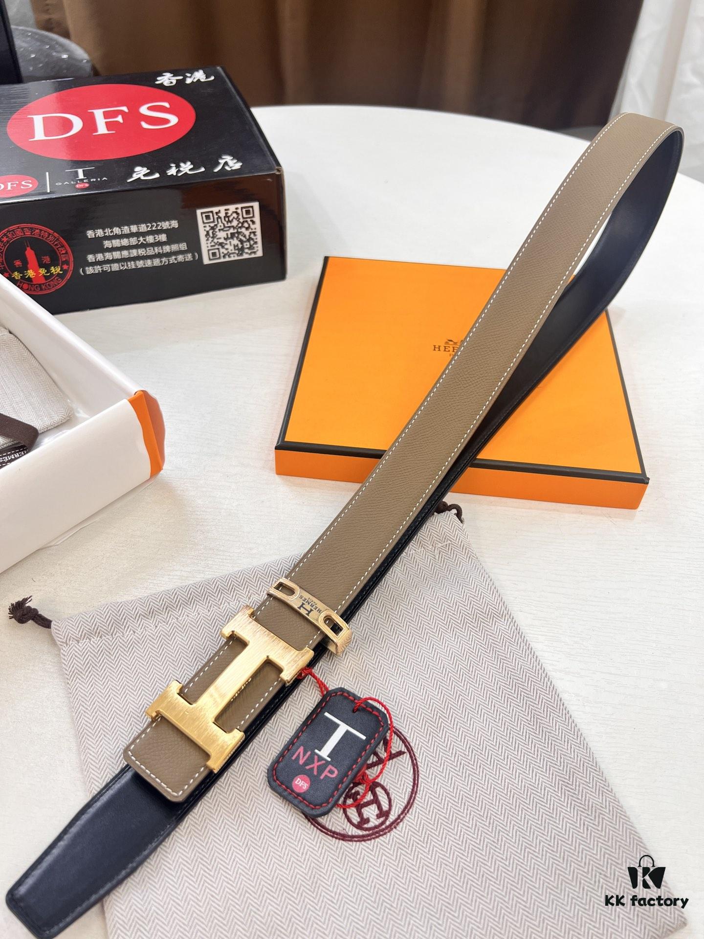 Arrival 🎺 Hermes H Belt, ZP Mould, Electroplated Stainless Steel Hardware, Unisex, Genuine Palm Pattern Leather, Reversible, Full-Grain Cowhide, 3.2cm Width