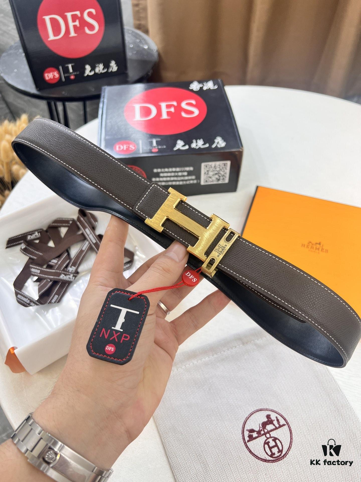 Hermès H Belt, ZP Mold Made, Electroplated Stainless Steel Hardware, Unisex, Genuine Palm Grain Leather, Reversible, Full-Grain Cowhide, 3.2cm Width