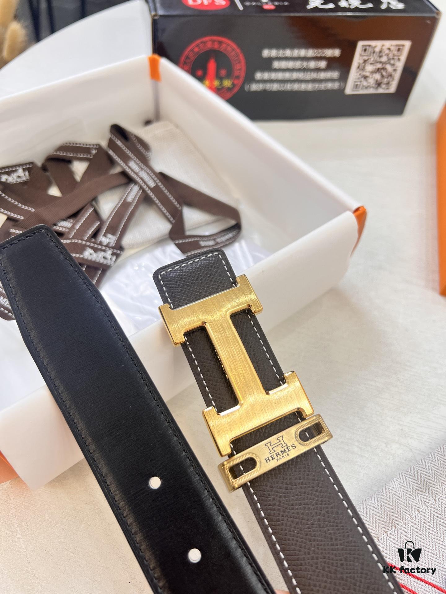 Hermès H Belt, ZP Mold Made, Electroplated Stainless Steel Hardware, Unisex, Genuine Palm Grain Leather, Reversible, Full-Grain Cowhide, 3.2cm Width