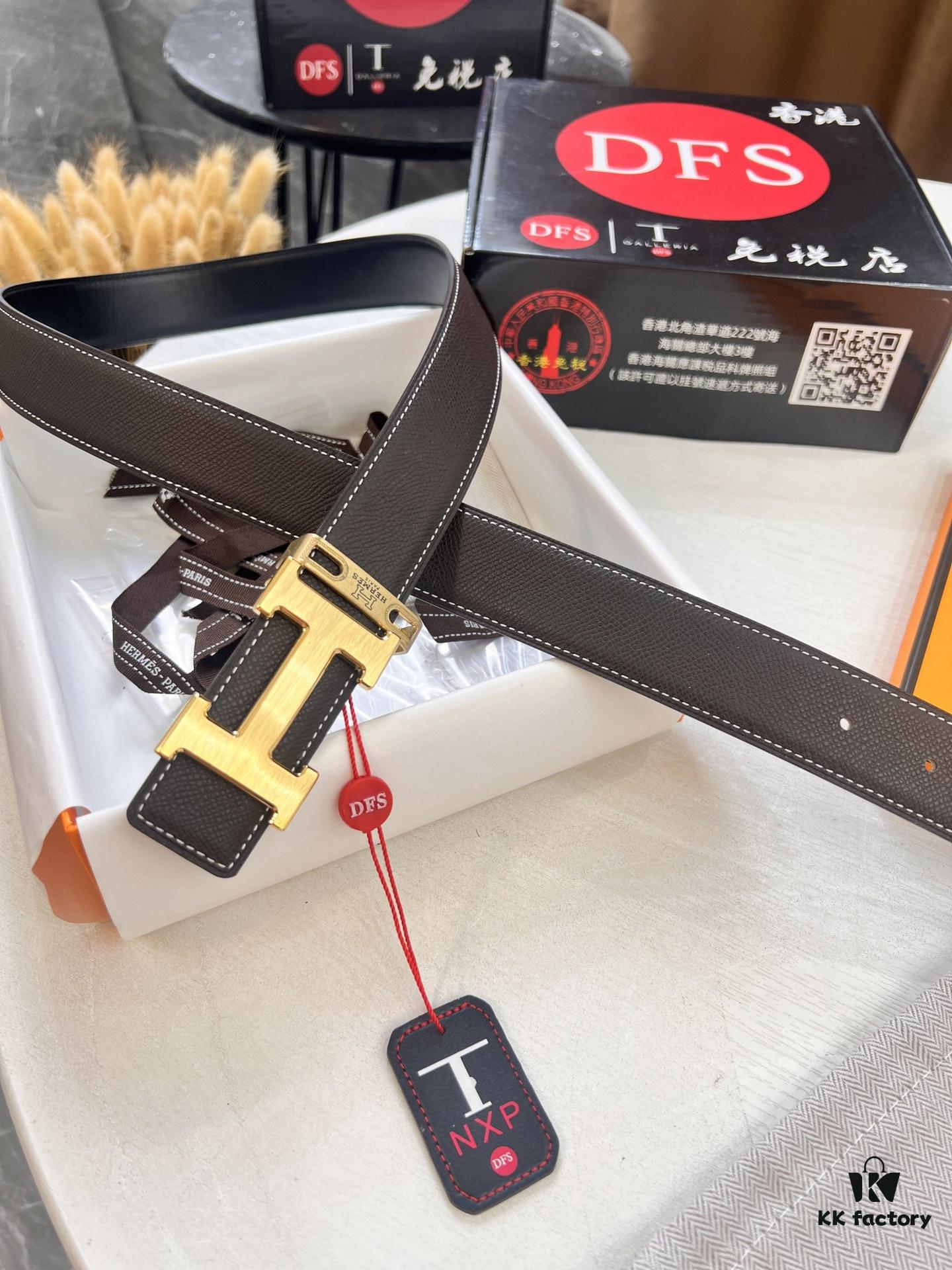 Hermès H Belt, ZP Mold Made, Electroplated Stainless Steel Hardware, Unisex, Genuine Palm Grain Leather, Reversible, Full-Grain Cowhide, 3.2cm Width