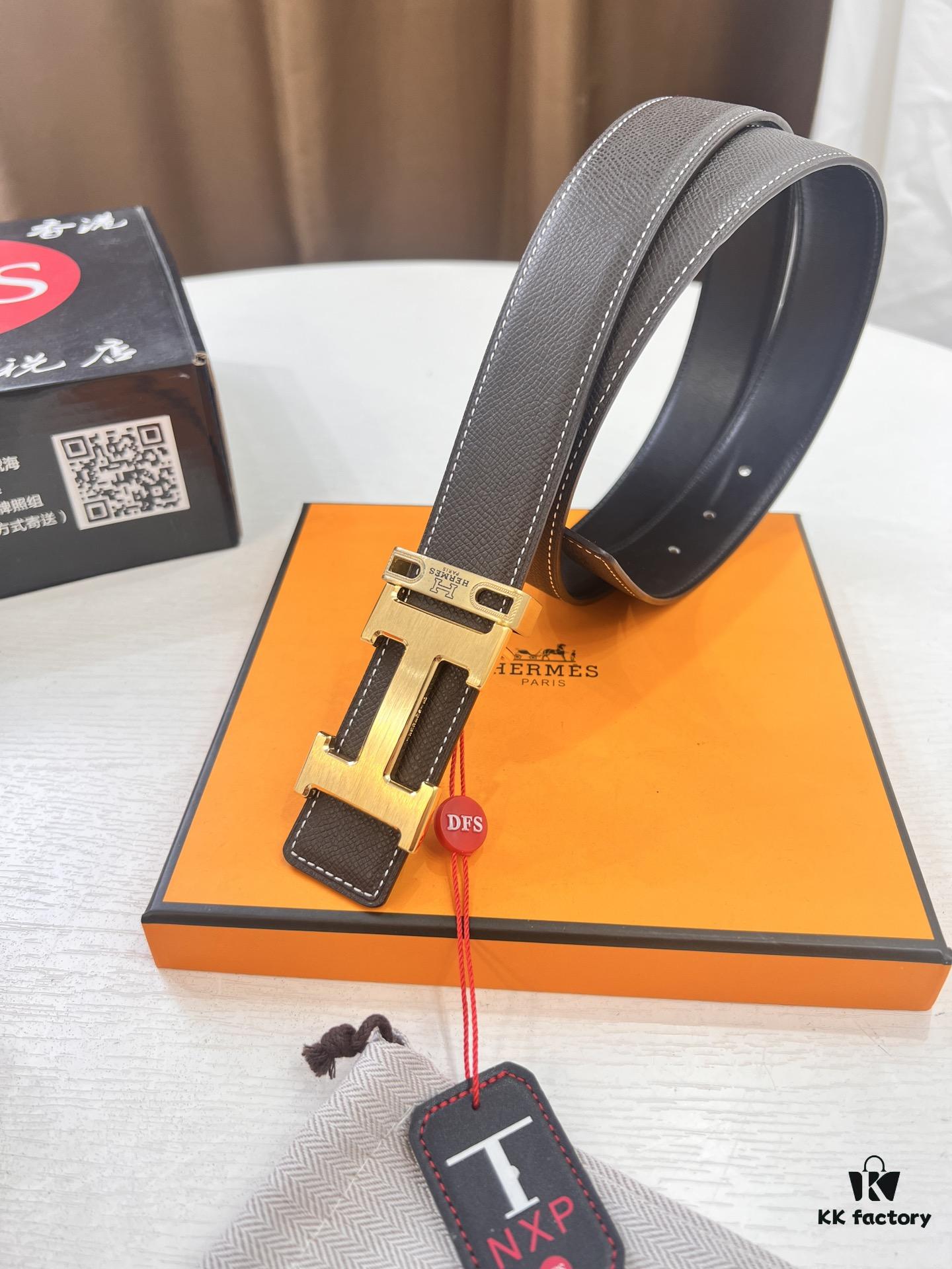 Hermès H Belt, ZP Mold Made, Electroplated Stainless Steel Hardware, Unisex, Genuine Palm Grain Leather, Reversible, Full-Grain Cowhide, 3.2cm Width