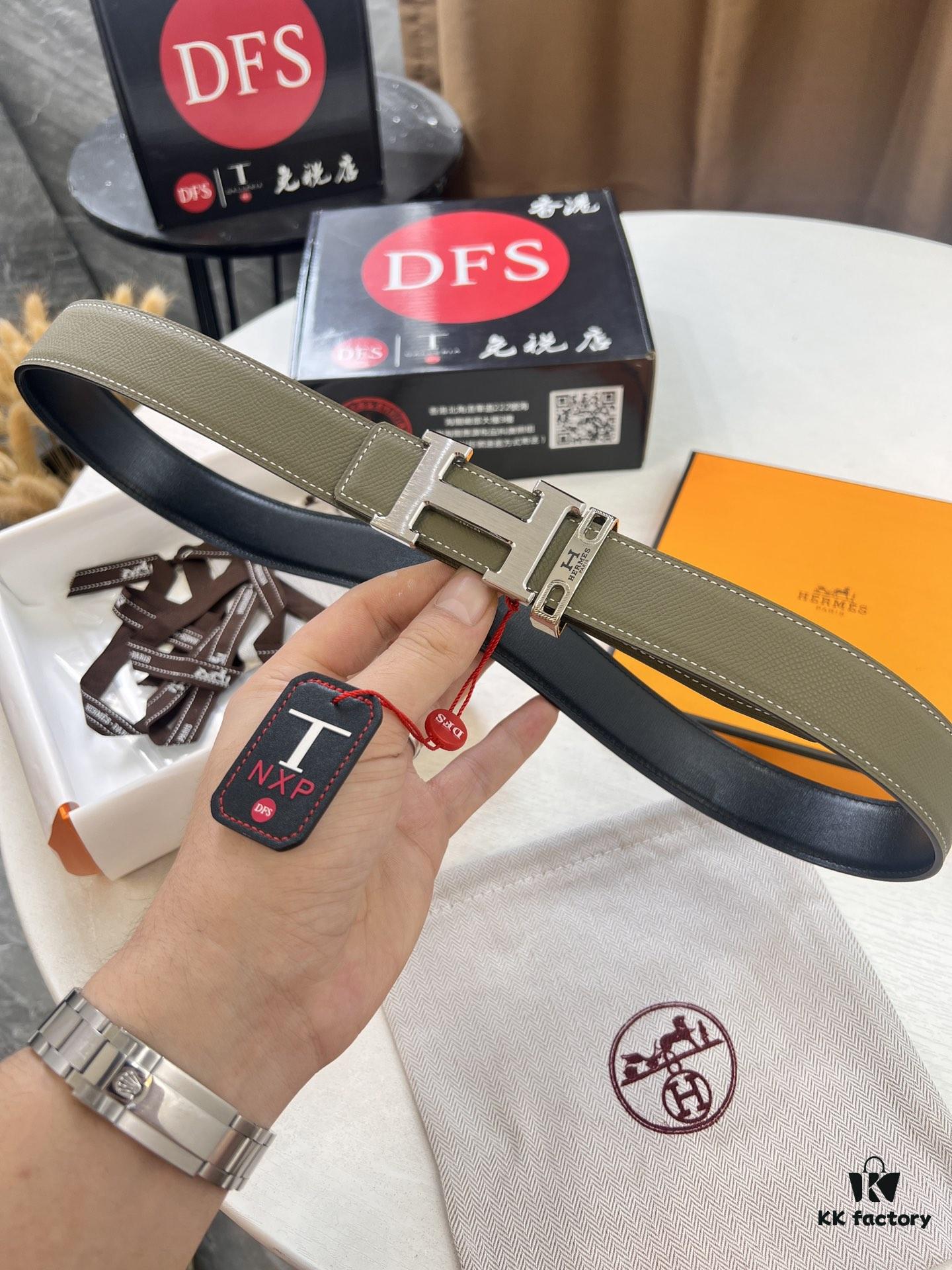 Arrival 🩳🩳🩳 Trumpet 🎺🎺 Real Item Shot, Hermès H Belt, ZP Mold Design, H Electroplated Stainless Steel Hardware, Unisex, Genuine Palm Grain Leather from Original Factory, Reversible Double-Sided Use, Top-Layer Cowhide Base, 3.2cm Width