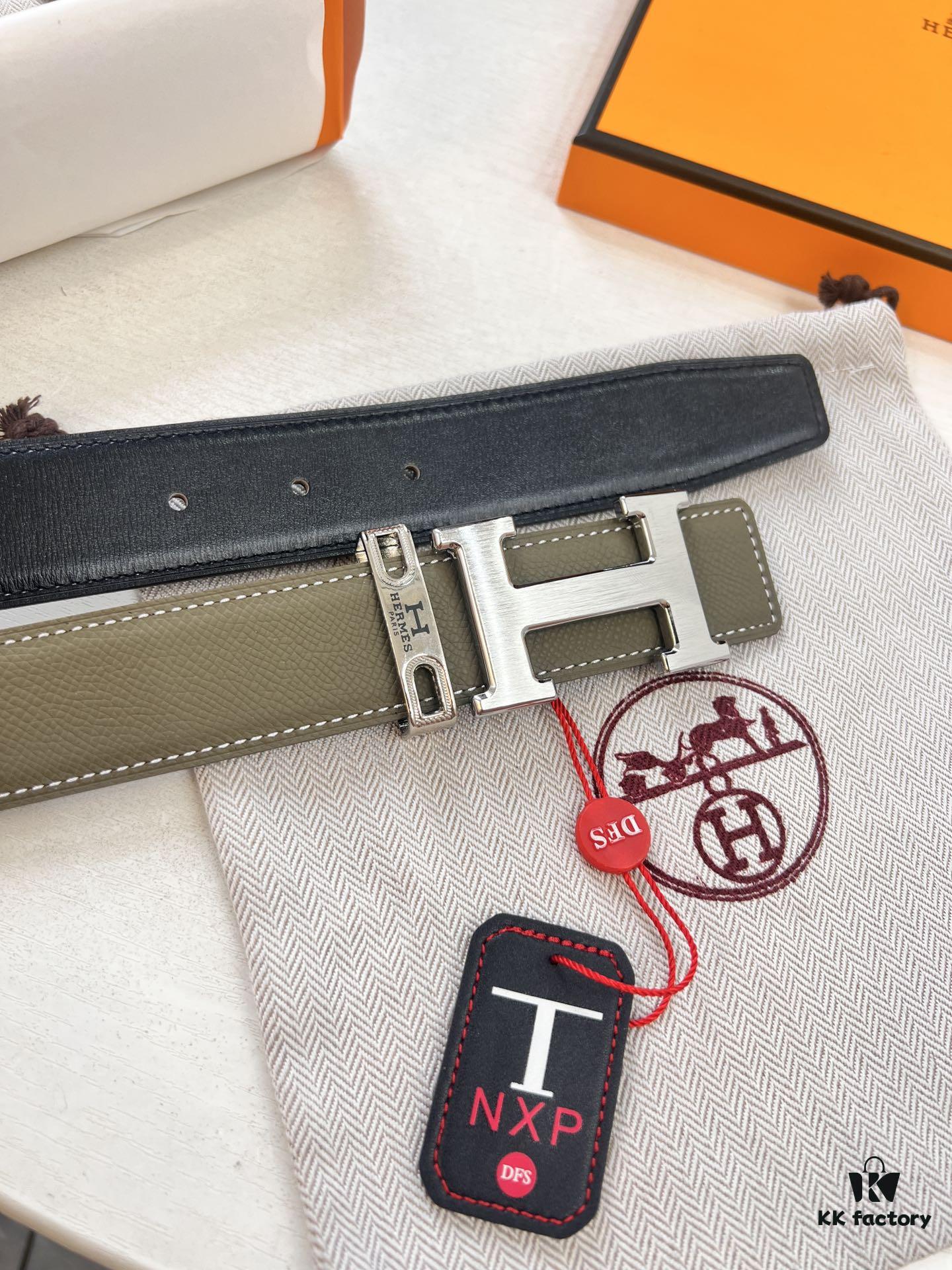 Arrival 🩳🩳🩳 Trumpet 🎺🎺 Real Item Shot, Hermès H Belt, ZP Mold Design, H Electroplated Stainless Steel Hardware, Unisex, Genuine Palm Grain Leather from Original Factory, Reversible Double-Sided Use, Top-Layer Cowhide Base, 3.2cm Width