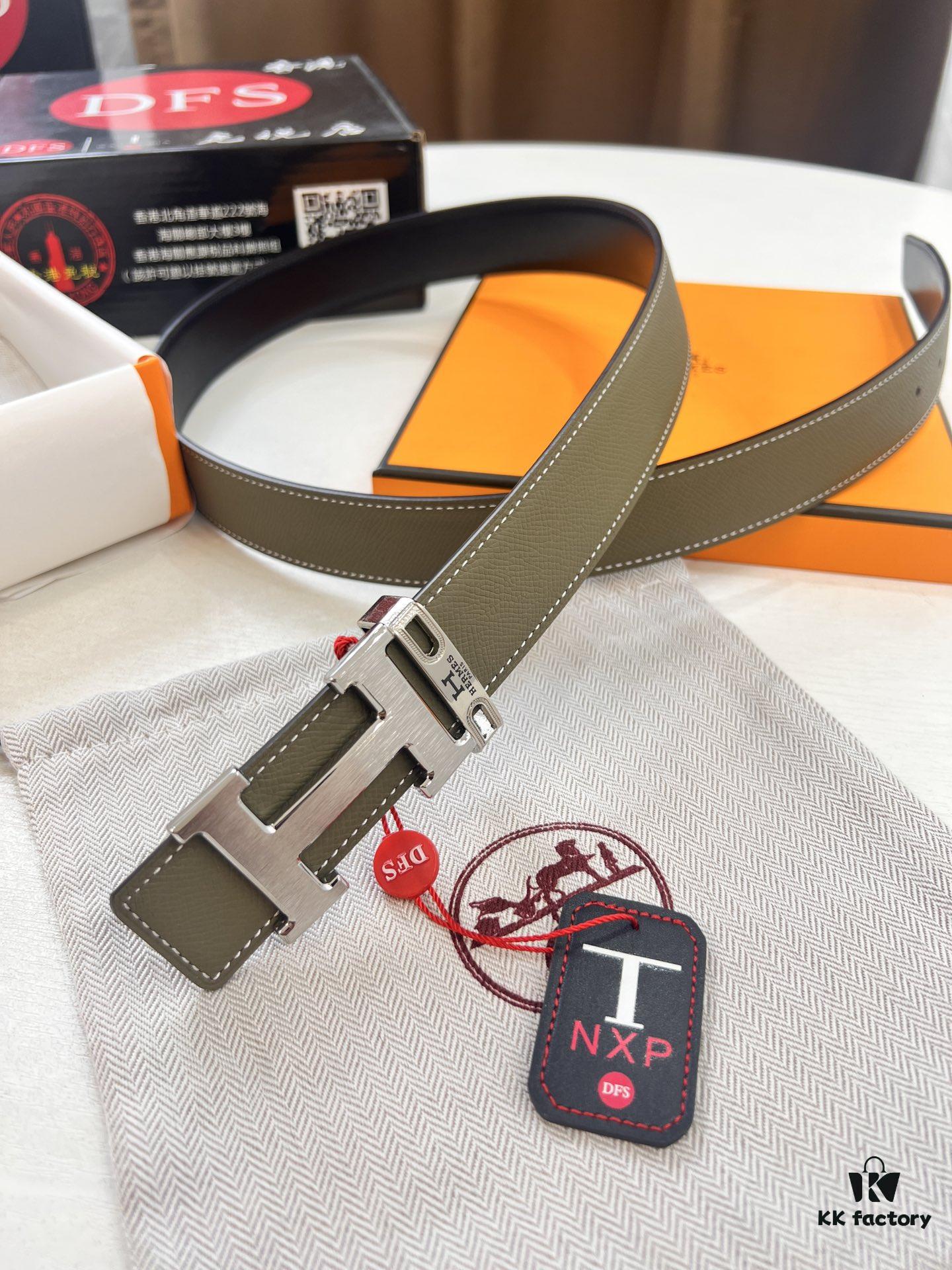 Arrival 🩳🩳🩳 Trumpet 🎺🎺 Real Item Shot, Hermès H Belt, ZP Mold Design, H Electroplated Stainless Steel Hardware, Unisex, Genuine Palm Grain Leather from Original Factory, Reversible Double-Sided Use, Top-Layer Cowhide Base, 3.2cm Width