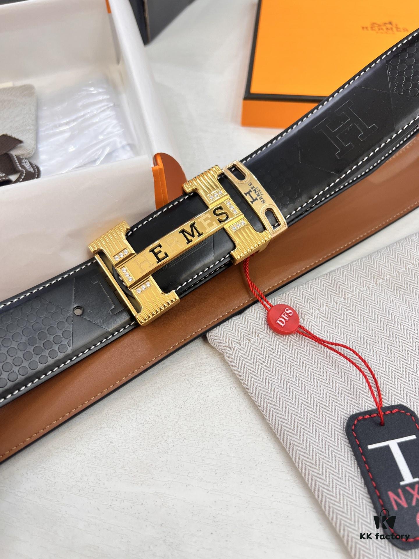 Hermes H Belt, New Arrival, Stainless Steel H Buckle with Paved Stones, ZP Synchronized Engraved Logo, Top Quality Genuine Cowhide Leather