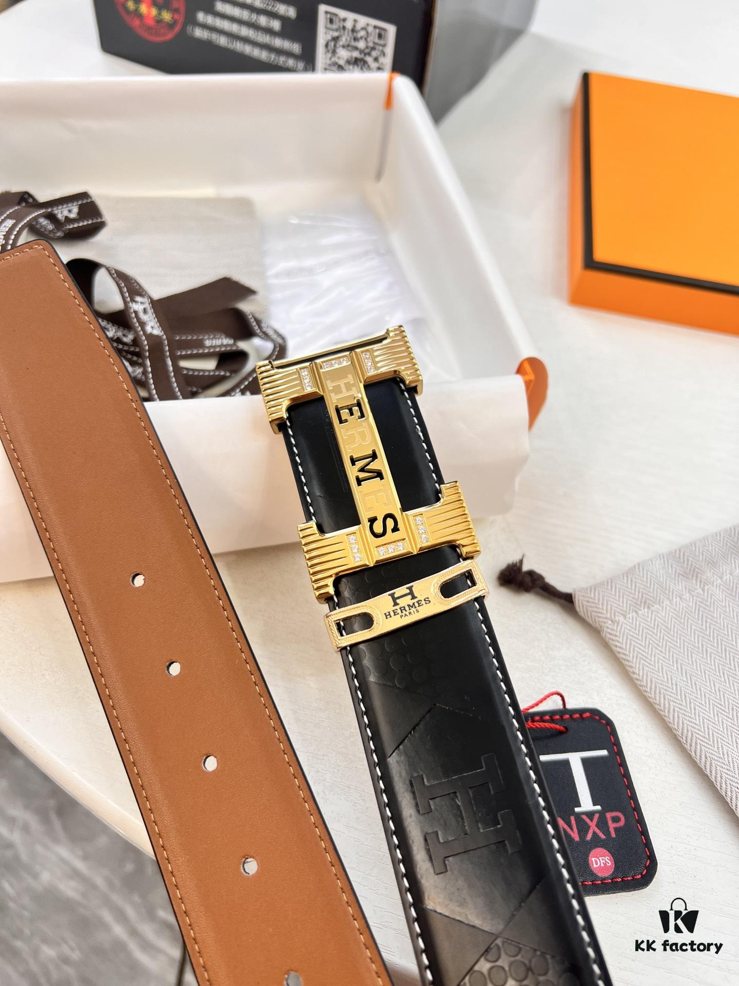 Hermes H Belt, New Arrival, Stainless Steel H Buckle with Paved Stones, ZP Synchronized Engraved Logo, Top Quality Genuine Cowhide Leather