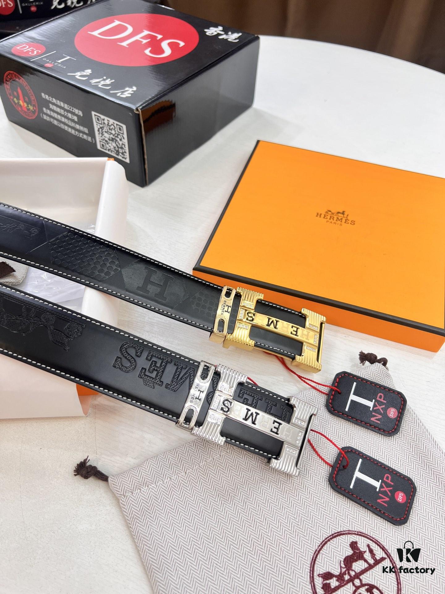 Hermes H Belt, New Arrival, Stainless Steel H Buckle with Paved Stones, ZP Synchronized Engraved Logo, Top Quality Genuine Cowhide Leather