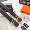 Hermès (Men's) Belt, Top-Grade First-Layer Calfskin with Engraved Horse Carriage Logo, Slim Design 3.8cm Width, Stainless Steel Hardware, Customizable Length
