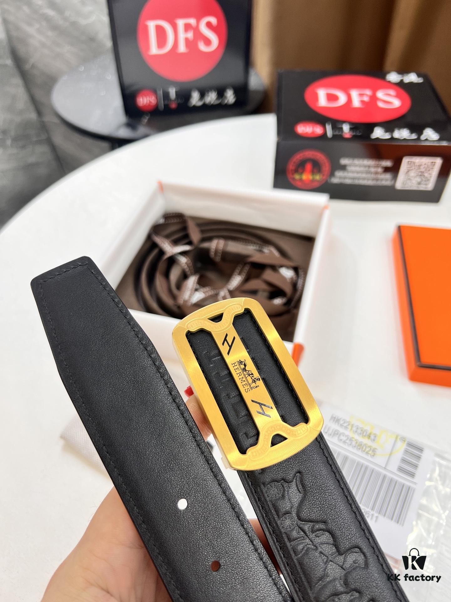 Hermès Men's Belt, Top Grain Calfskin with Engraved Sterling Silver Hardware, 3.8cm Width, Adjustable Length