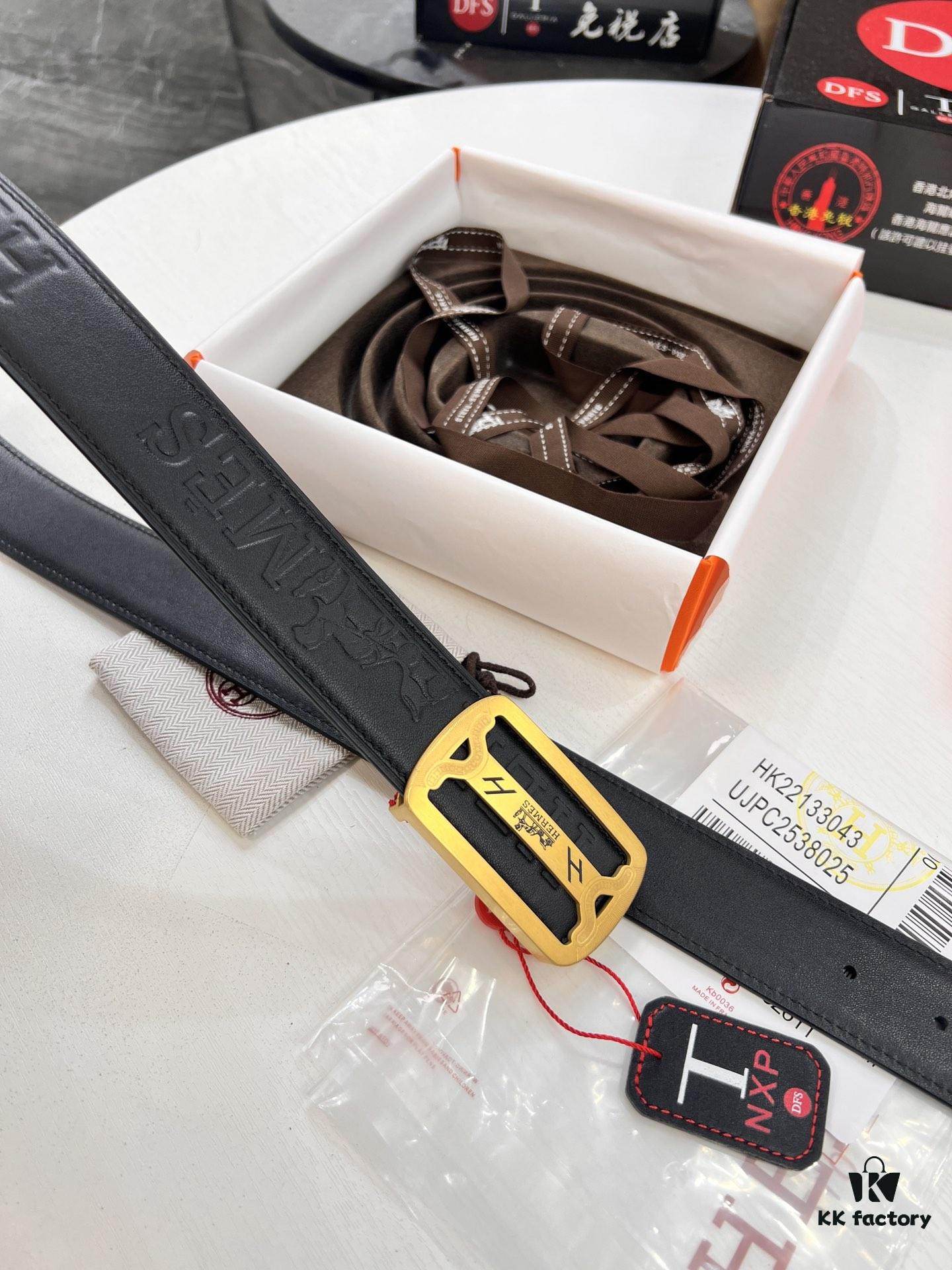 Hermès Men's Belt, Top Grain Calfskin with Engraved Sterling Silver Hardware, 3.8cm Width, Adjustable Length