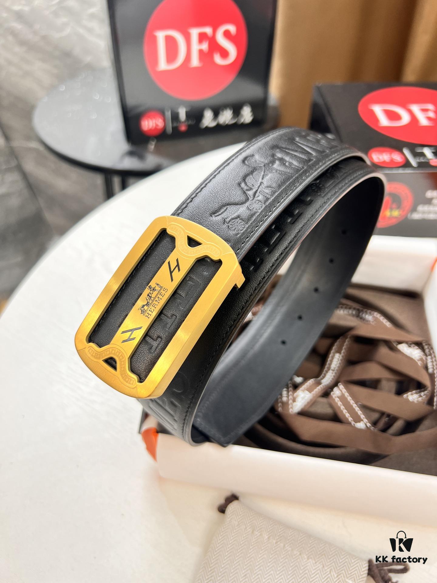 Hermès Men's Belt, Top Grain Calfskin with Engraved Sterling Silver Hardware, 3.8cm Width, Adjustable Length