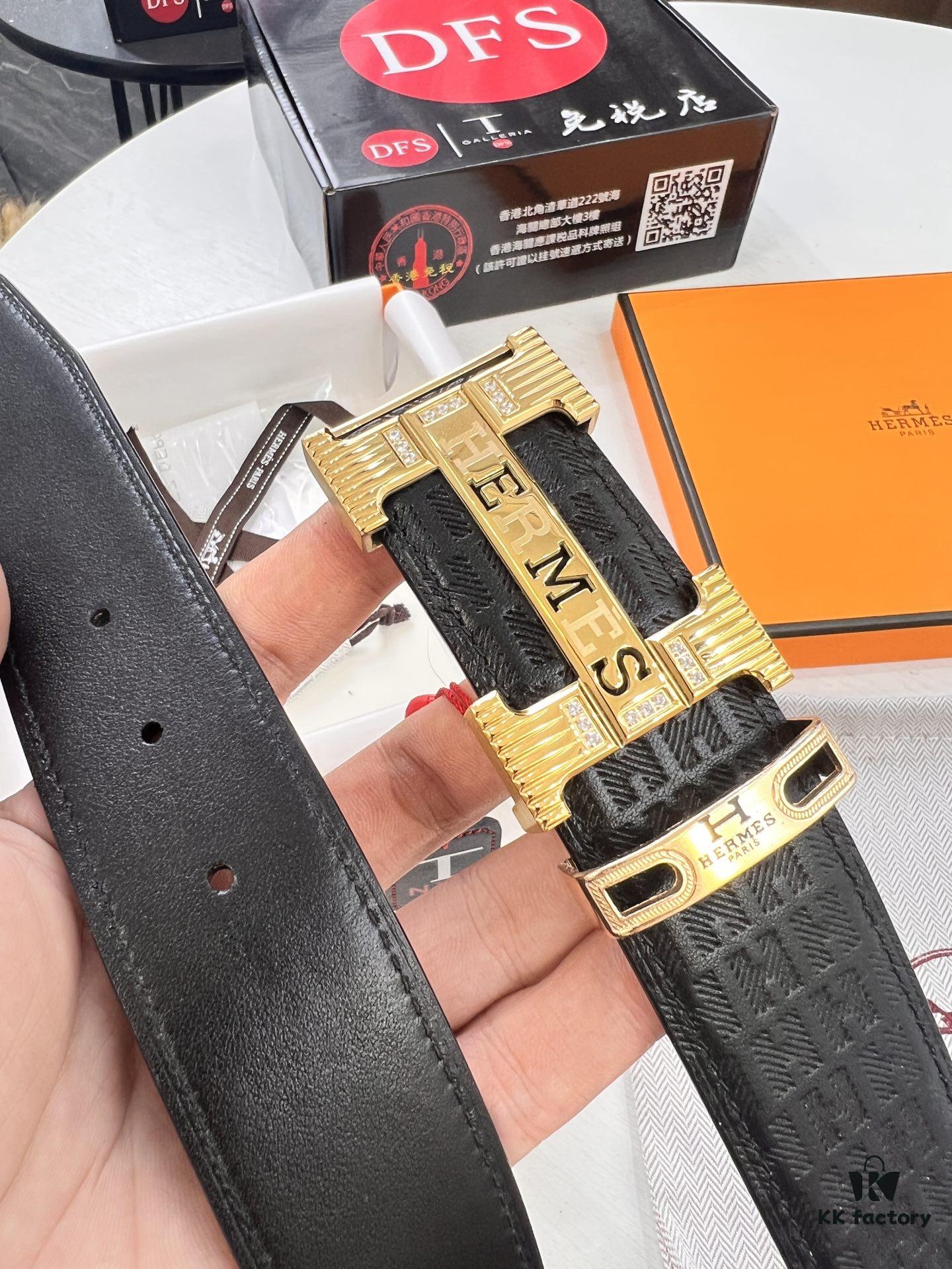 Hermès H Belt, New Arrival, Stainless Steel H Buckle with Paved Bricks, ZP Synchronized Engraved Logo, Genuine Imported Top-Layer Calfskin Leather