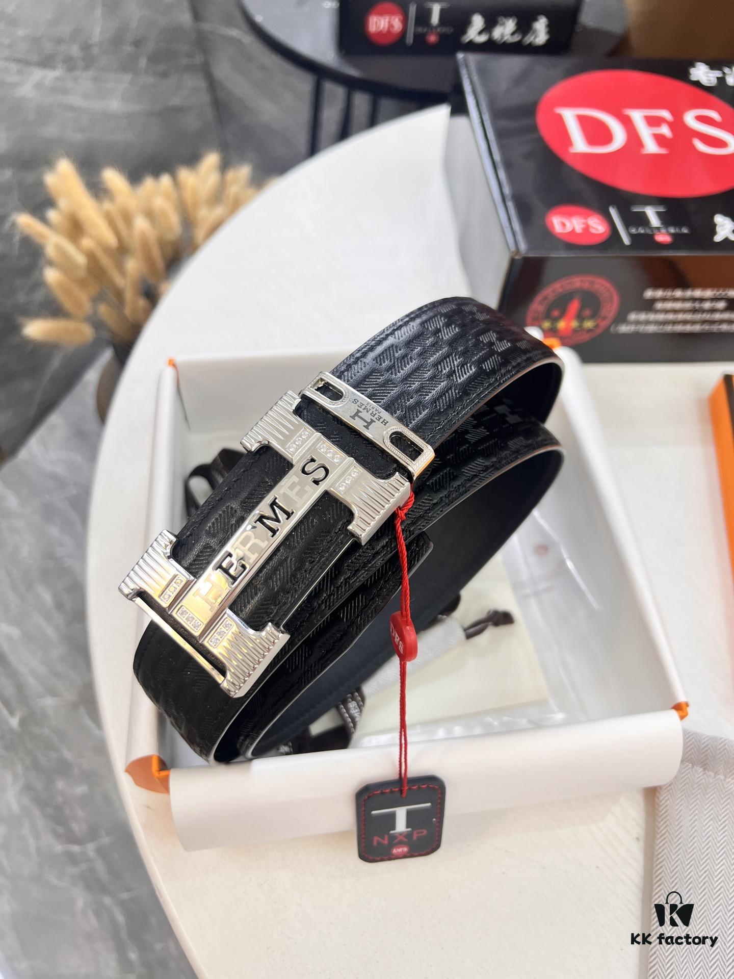 Hermès H Belt, New Arrival with Paved Steel H Buckle, Full Grain Cowhide Leather, 3.8cm Width, Imported Horsehead Leather, ZP-Synchronized Engraved Logo