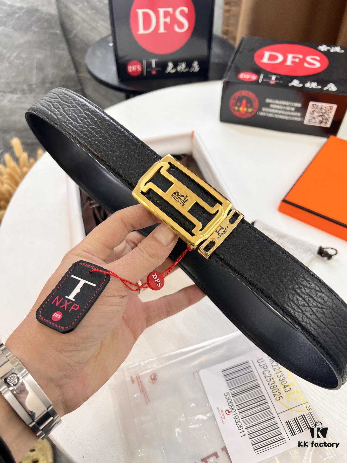 Arrival of Men's Hermès Belt with New H-Inner Buckle, Double-Sided Use, Genuine Imported Elephant-Grain Full-Grain Leather, 3.8cm Width, Top Quality with NXP Chip Anti-Counterfeit Packaging