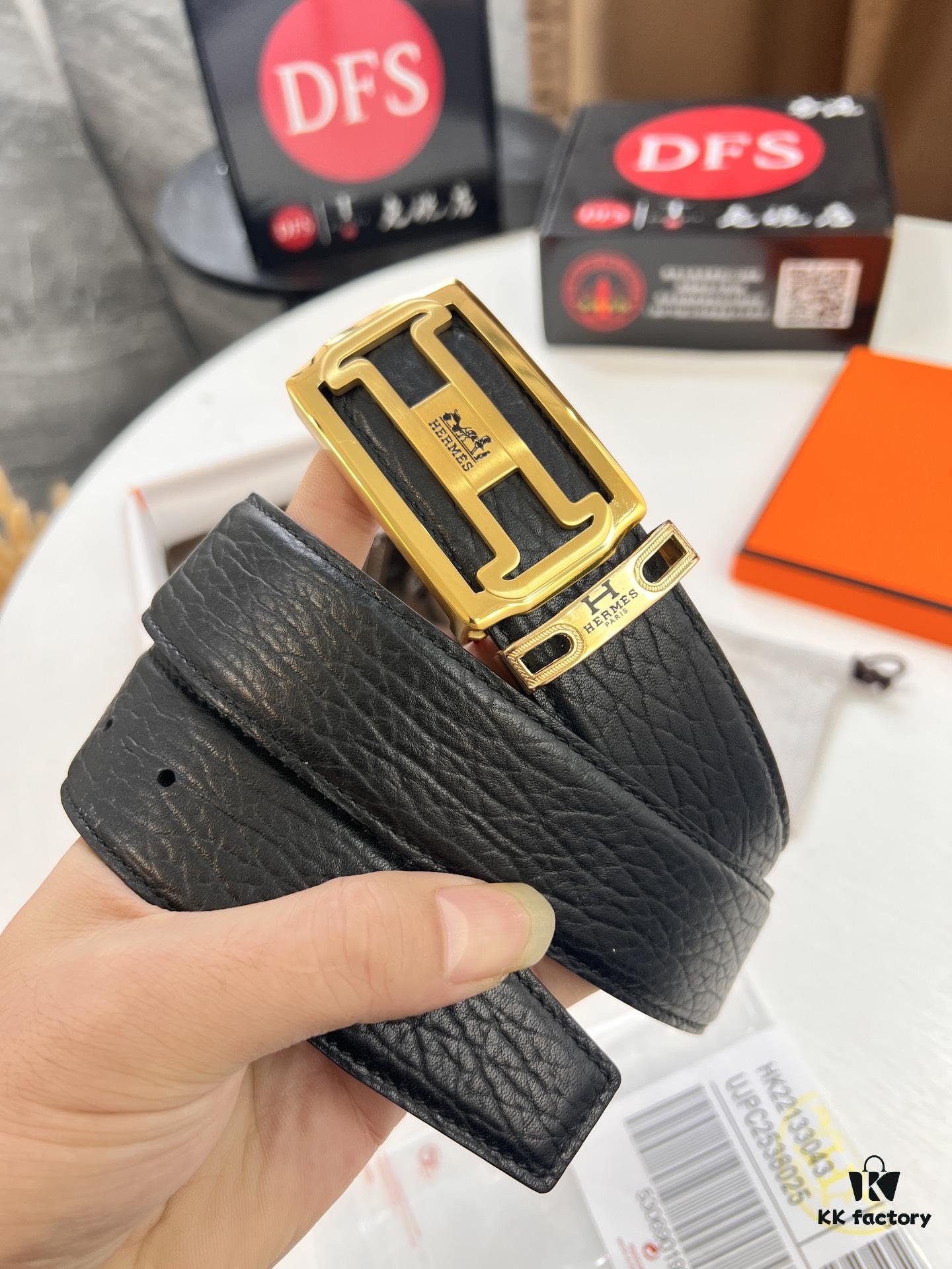 Arrival of Men's Hermès Belt with New H-Inner Buckle, Double-Sided Use, Genuine Imported Elephant-Grain Full-Grain Leather, 3.8cm Width, Top Quality with NXP Chip Anti-Counterfeit Packaging