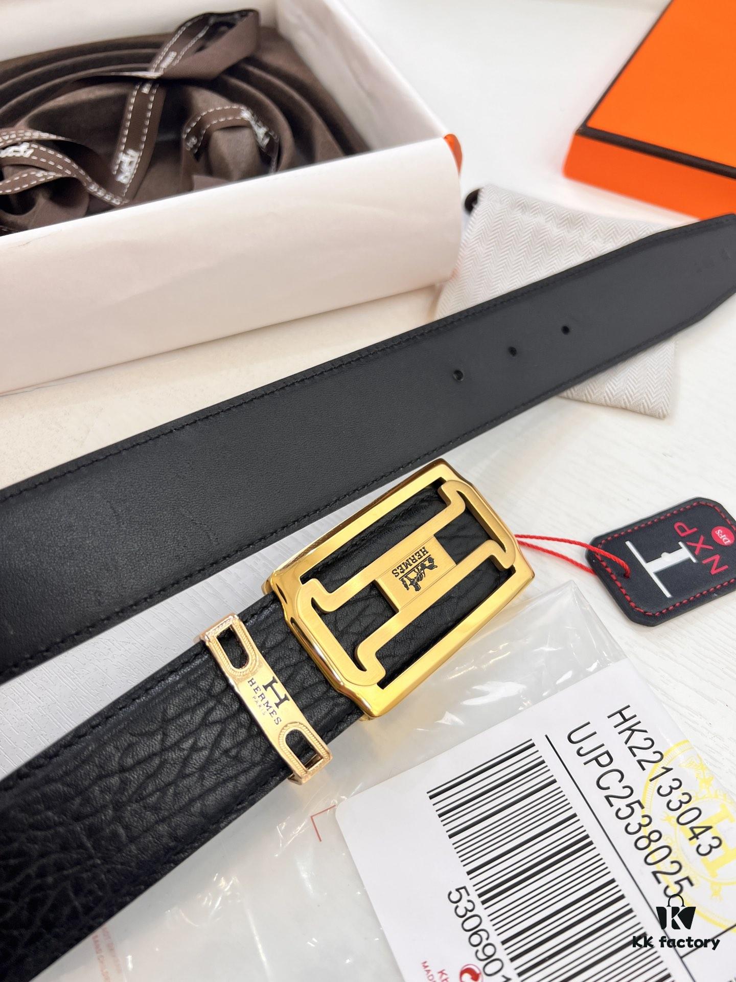 Arrival of Men's Hermès Belt with New H-Inner Buckle, Double-Sided Use, Genuine Imported Elephant-Grain Full-Grain Leather, 3.8cm Width, Top Quality with NXP Chip Anti-Counterfeit Packaging