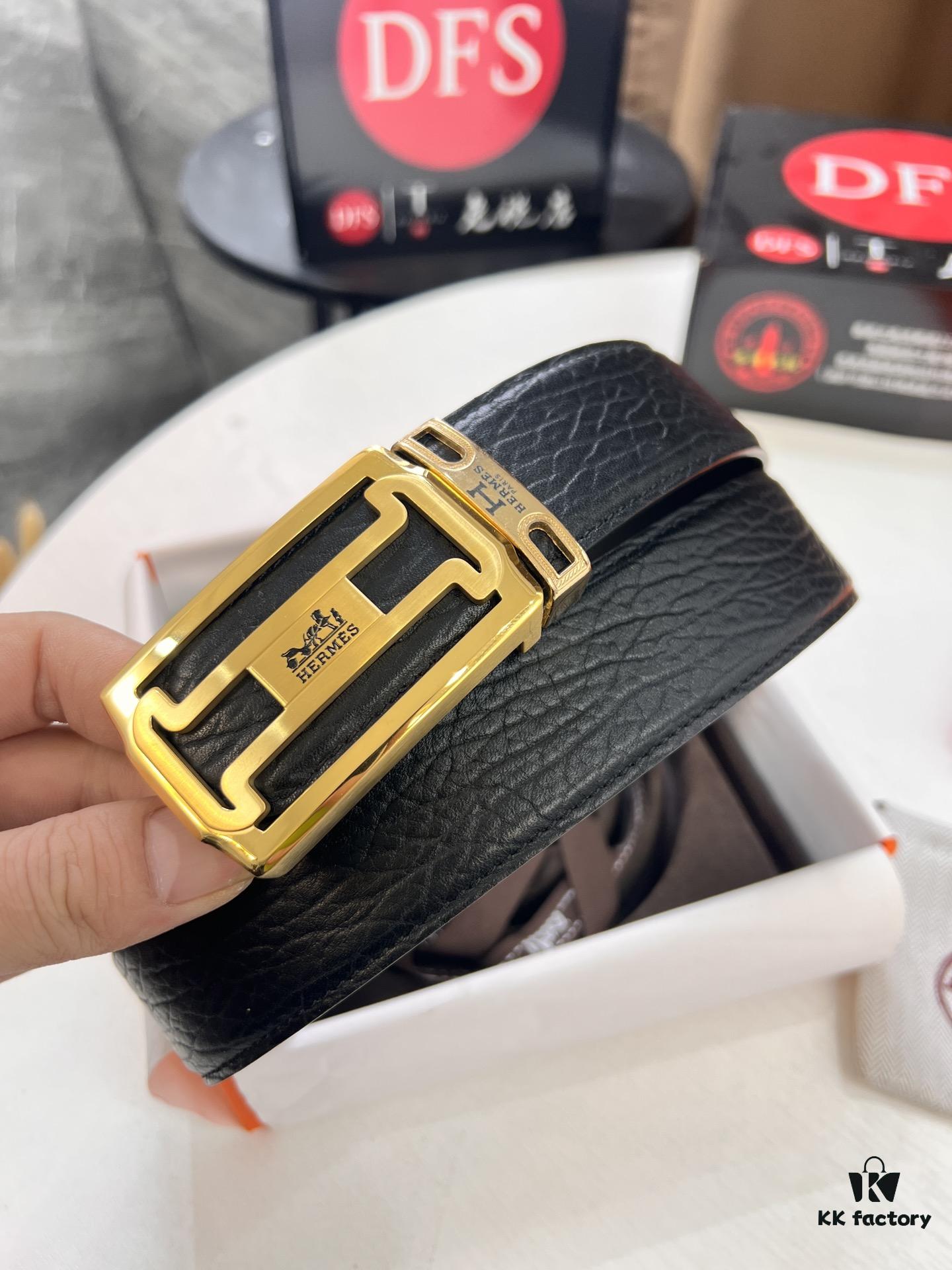 Arrival of Men's Hermès Belt with New H-Inner Buckle, Double-Sided Use, Genuine Imported Elephant-Grain Full-Grain Leather, 3.8cm Width, Top Quality with NXP Chip Anti-Counterfeit Packaging