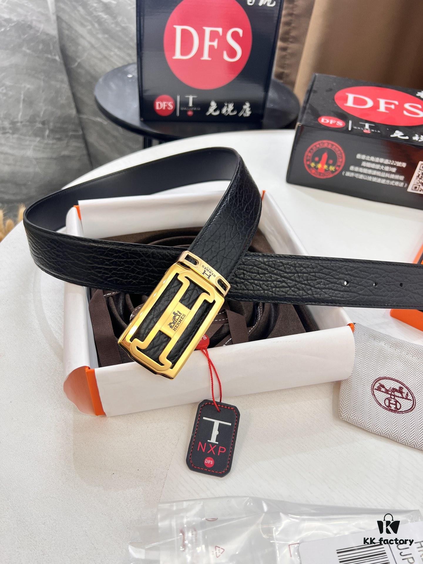 Arrival of Men's Hermès Belt with New H-Inner Buckle, Double-Sided Use, Genuine Imported Elephant-Grain Full-Grain Leather, 3.8cm Width, Top Quality with NXP Chip Anti-Counterfeit Packaging