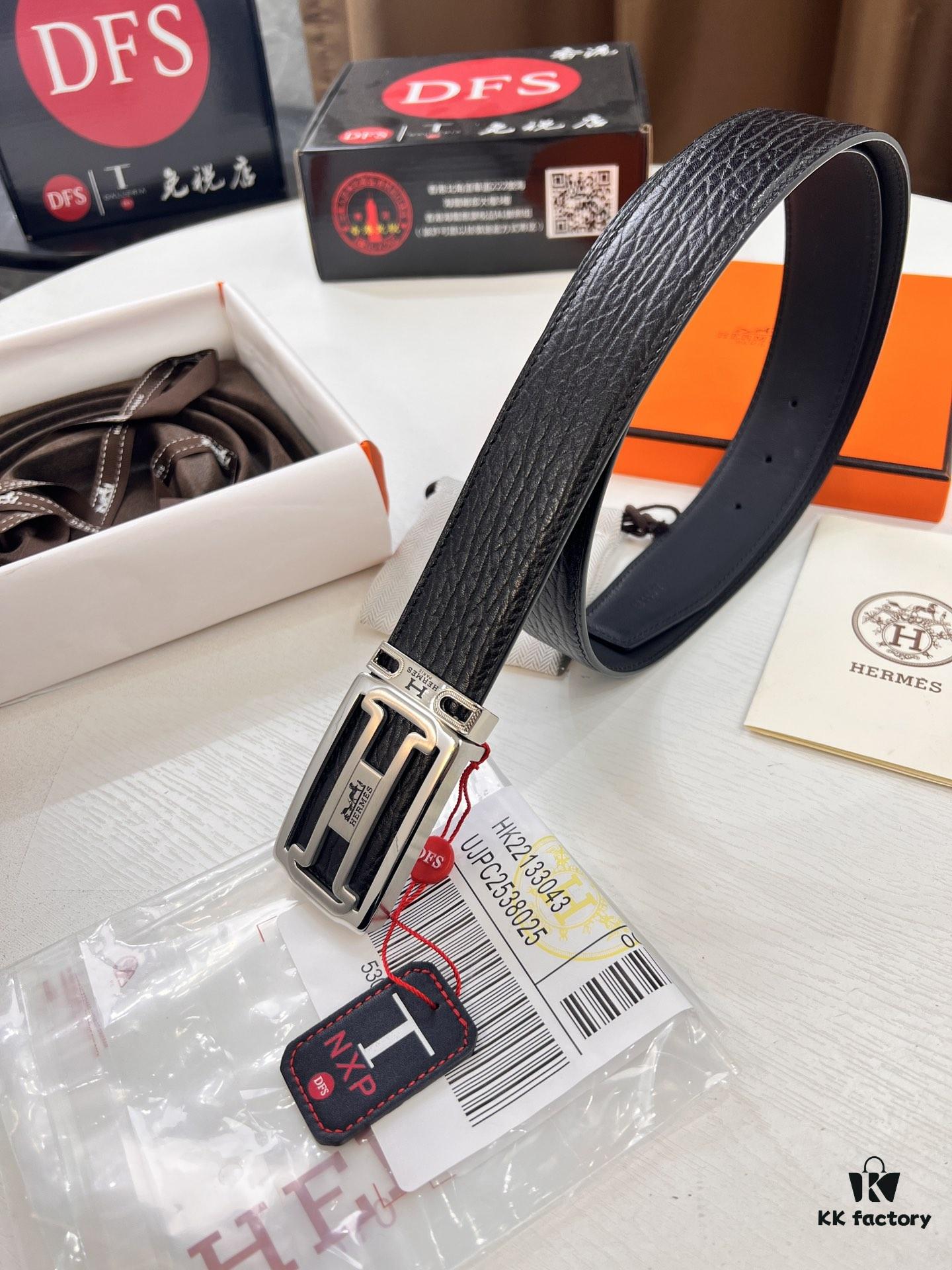 Arrival of Men's Hermès Belt with New H-Style Inner Buckle, Dual-Sided Use, Imported Embossed Elephant Grain Full-Grain Leather, 3.8cm Width, Top Quality with NXP Chip Anti-Counterfeit Packaging