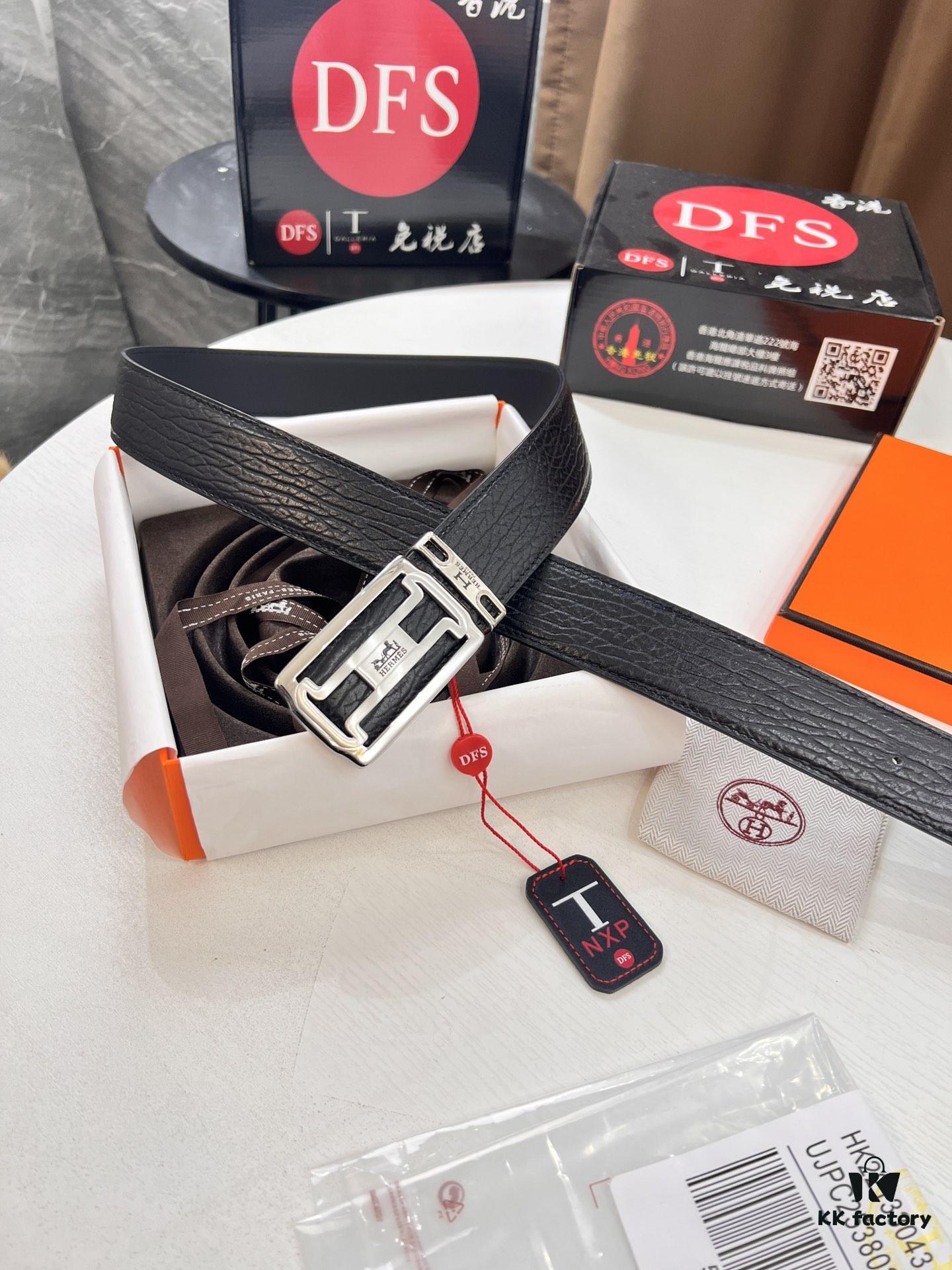 Arrival of Men's Hermès Belt with New H-Style Inner Buckle, Dual-Sided Use, Imported Embossed Elephant Grain Full-Grain Leather, 3.8cm Width, Top Quality with NXP Chip Anti-Counterfeit Packaging