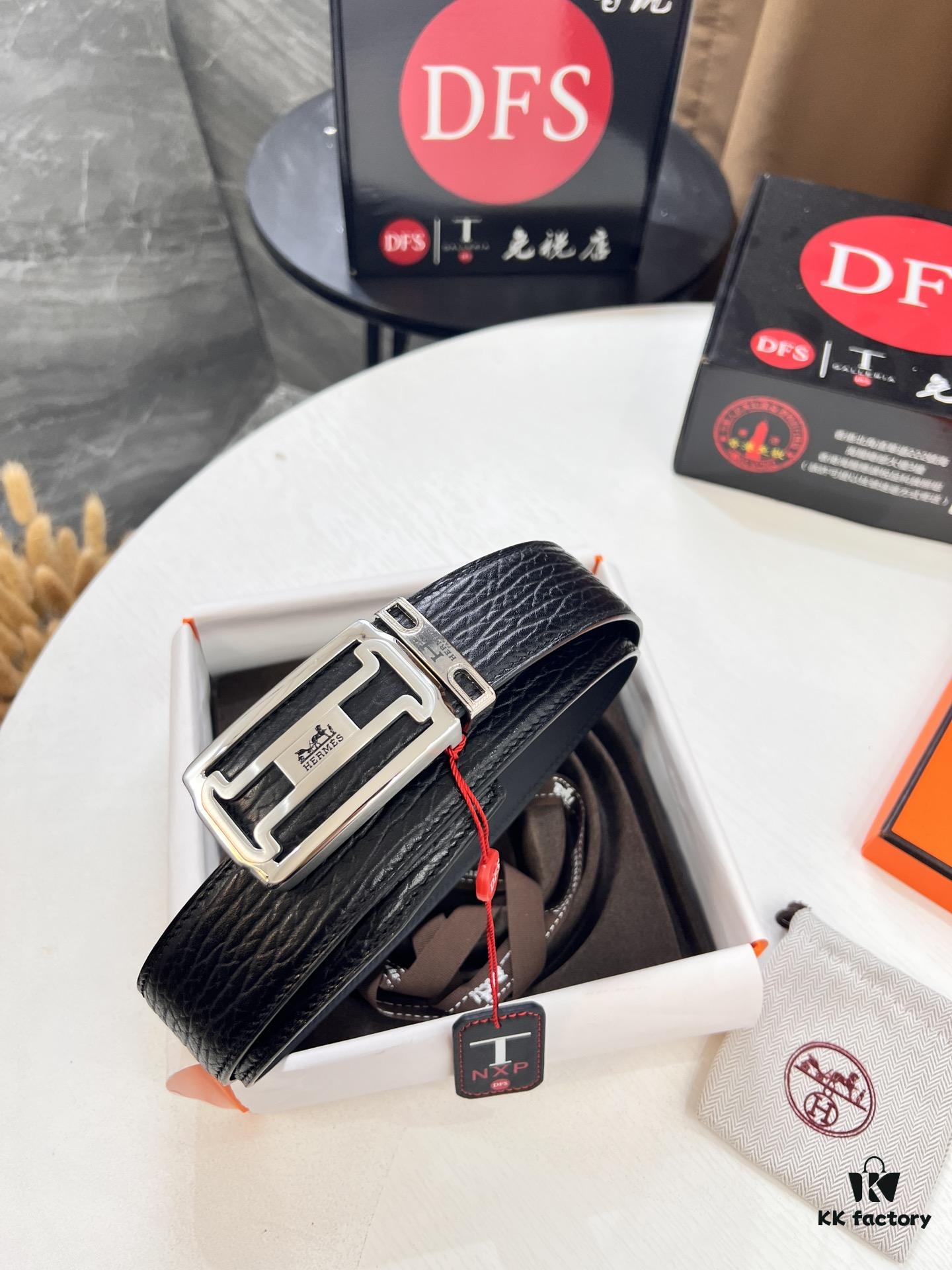 Arrival of Men's Hermès Belt with New H-Style Inner Buckle, Dual-Sided Use, Imported Embossed Elephant Grain Full-Grain Leather, 3.8cm Width, Top Quality with NXP Chip Anti-Counterfeit Packaging