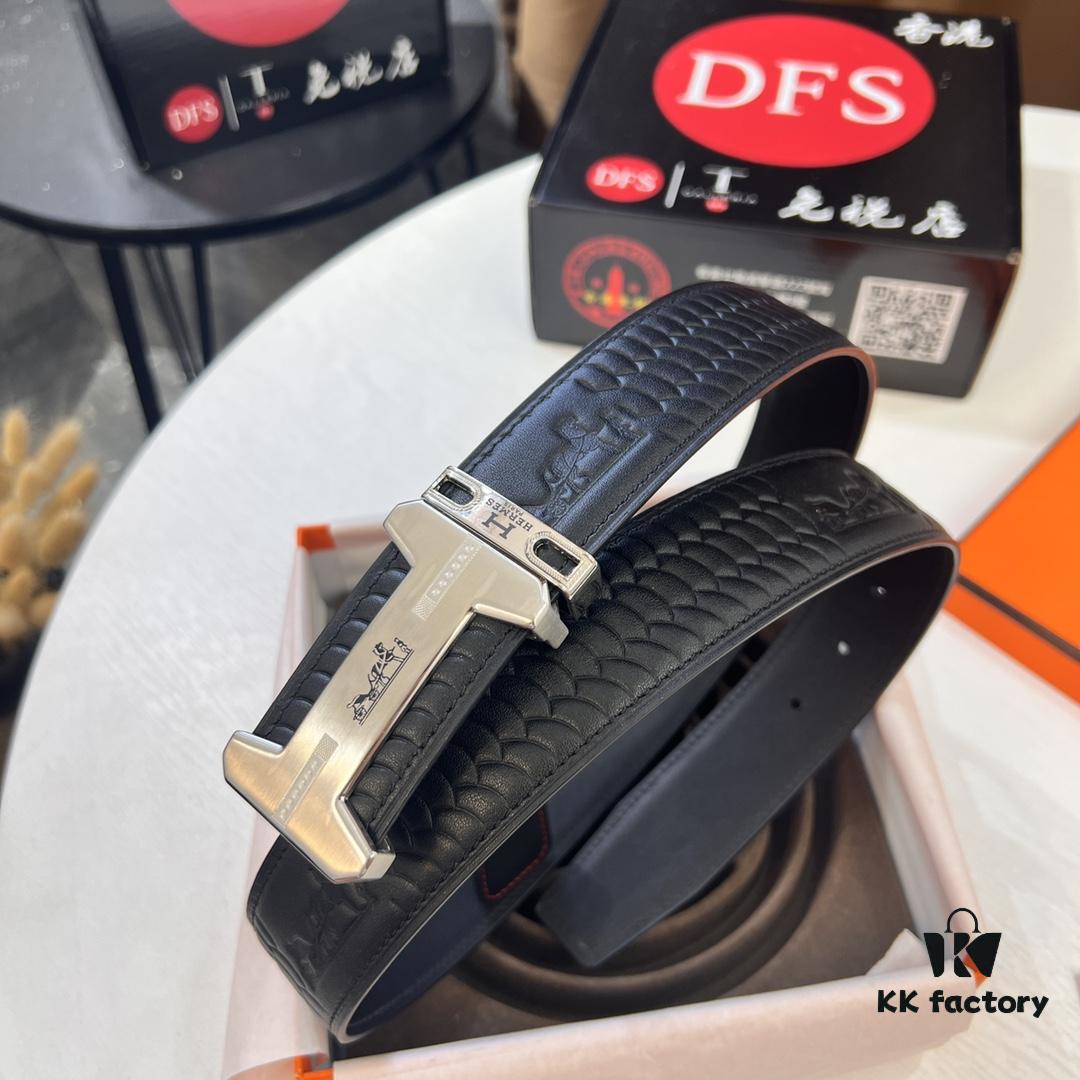 Hermès Men's Belt, Top Grain Calfskin with Engraved Brass Buckle, 3.8cm Width, Adjustable Length, Original Imported Embossed Horse-Drawn Carriage Design, Ideal Gift