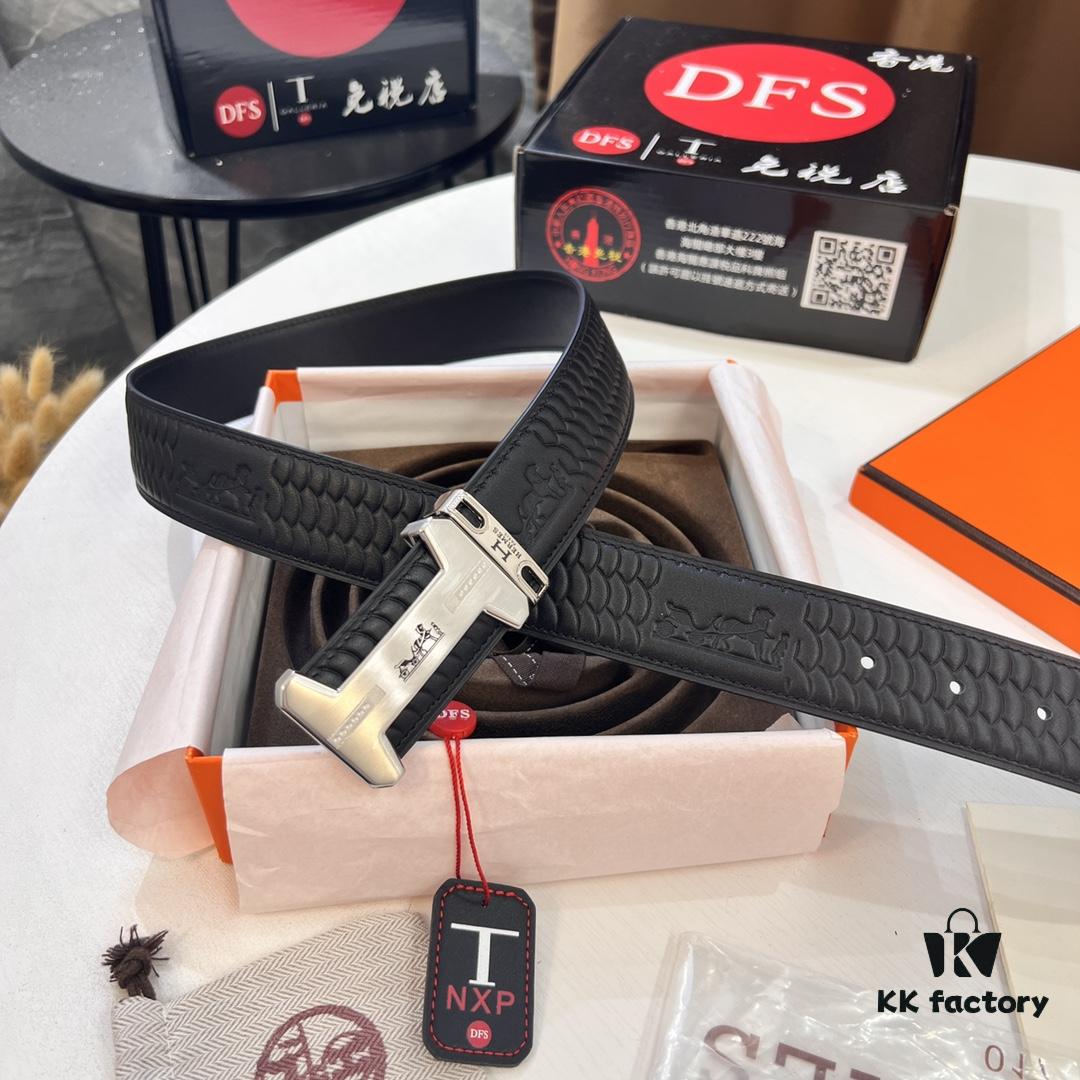 Hermès Men's Belt, Top Grain Calfskin with Engraved Brass Buckle, 3.8cm Width, Adjustable Length, Original Imported Embossed Horse-Drawn Carriage Design, Ideal Gift