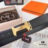 Hermès Men's Belt, Top Grain Cowhide with Engraved H Logo Buckle, 3.8cm Width, Adjustable Length, Genuine Leather Gift Boxed