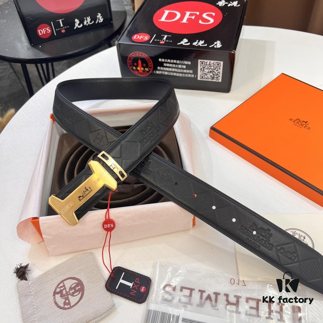 Hermès Men's Belt, Top Grain Cowhide with Engraved H Logo Buckle, 3.8cm Width, Adjustable Length, Genuine Leather Gift Boxed