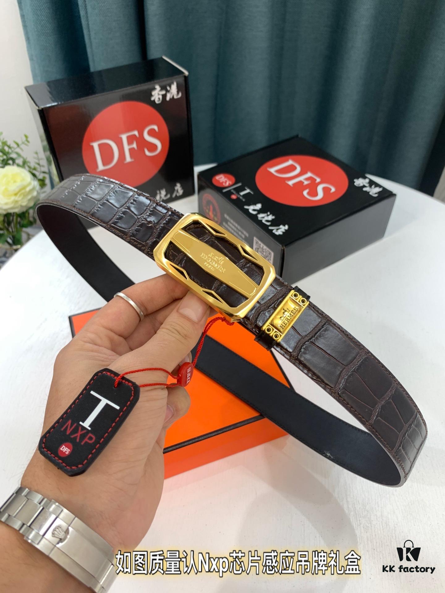 Arrival 🎺🎺 Real Item Shot, Hermes Men's Belt, Letter Inside Buckle, ZP Synchronized Steel Stamp Logo, Imported Crocodile Texture Full-Grain Leather, Soft Touch, Fashion Brand 3.8cm Available on Official Website, Top Quality Supports Authentication, Quality as Shown, Recognize Duty-Free Store Packaging with NXP Chip RFID Entry to Official Website