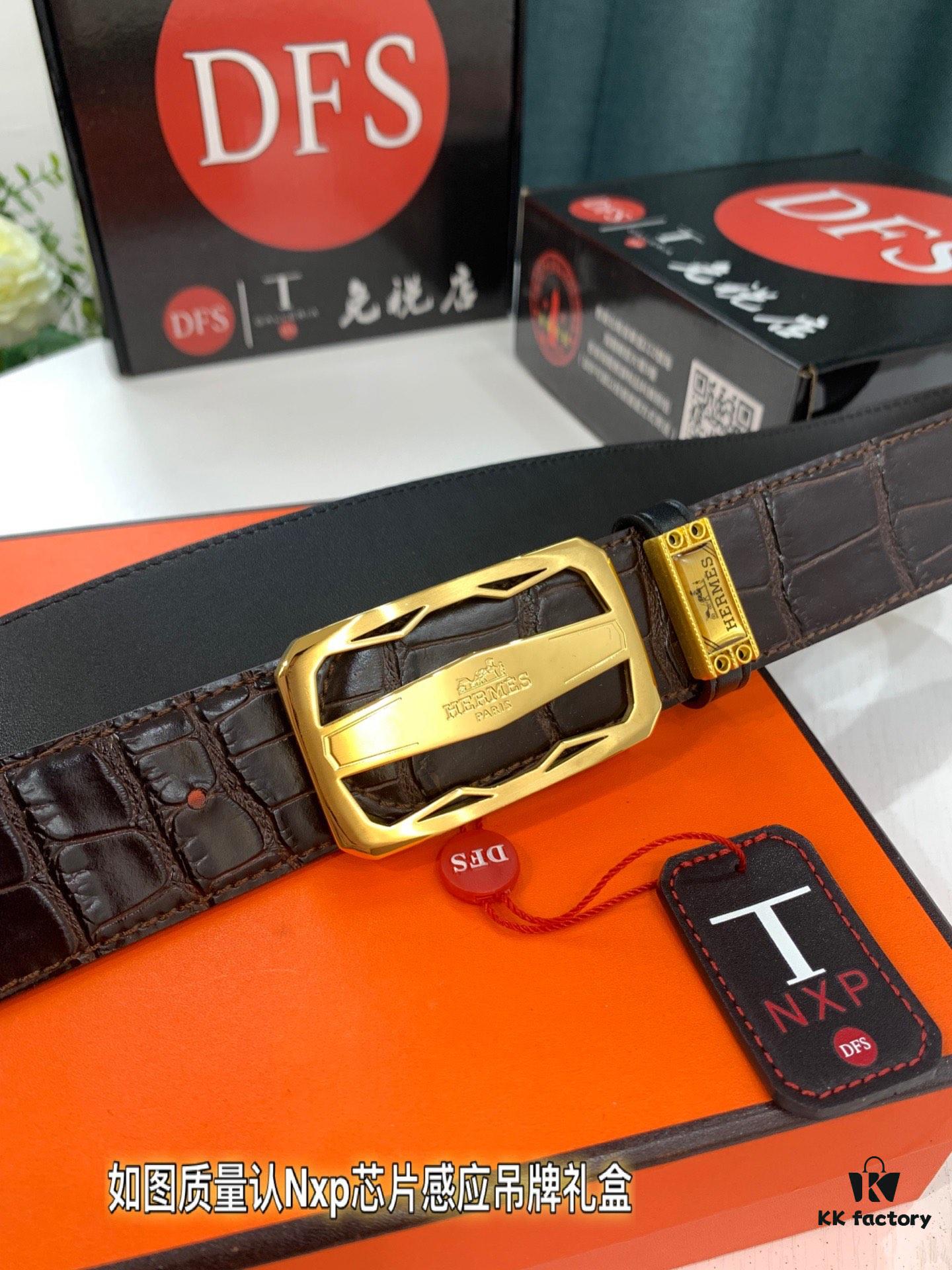 Arrival 🎺🎺 Real Item Shot, Hermes Men's Belt, Letter Inside Buckle, ZP Synchronized Steel Stamp Logo, Imported Crocodile Texture Full-Grain Leather, Soft Touch, Fashion Brand 3.8cm Available on Official Website, Top Quality Supports Authentication, Quality as Shown, Recognize Duty-Free Store Packaging with NXP Chip RFID Entry to Official Website