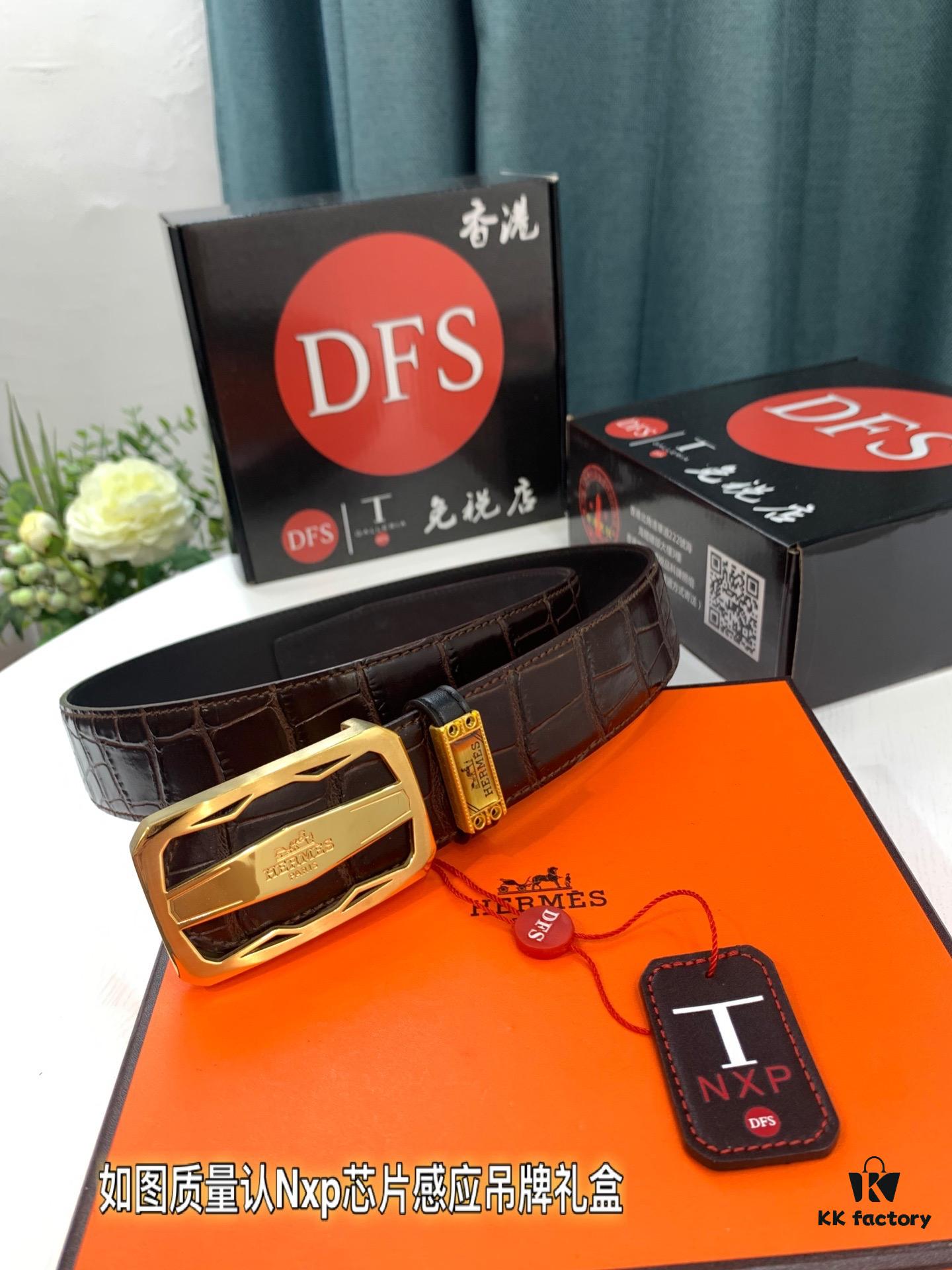 Arrival 🎺🎺 Real Item Shot, Hermes Men's Belt, Letter Inside Buckle, ZP Synchronized Steel Stamp Logo, Imported Crocodile Texture Full-Grain Leather, Soft Touch, Fashion Brand 3.8cm Available on Official Website, Top Quality Supports Authentication, Quality as Shown, Recognize Duty-Free Store Packaging with NXP Chip RFID Entry to Official Website