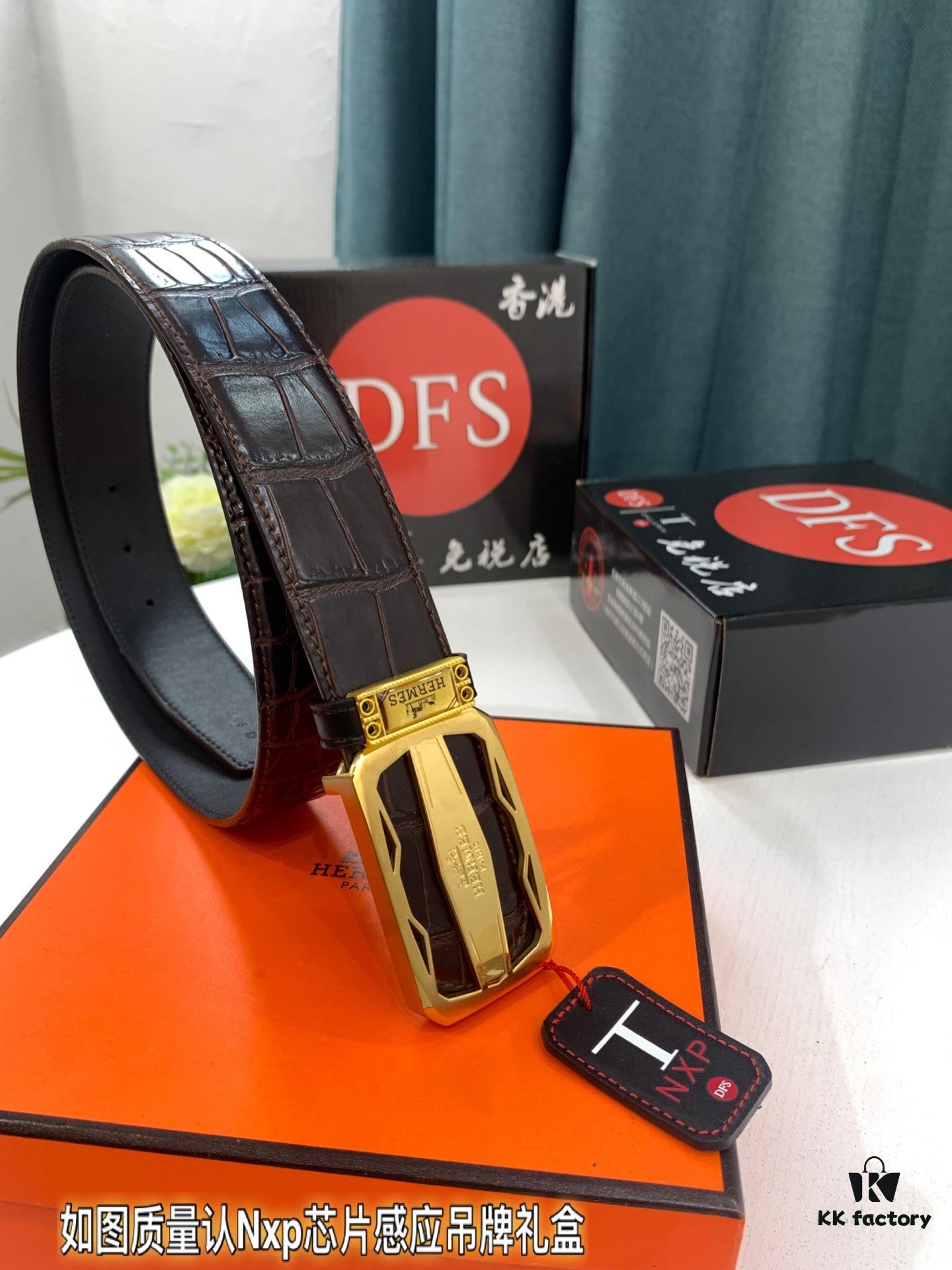 Arrival 🎺🎺 Real Item Shot, Hermes Men's Belt, Letter Inside Buckle, ZP Synchronized Steel Stamp Logo, Imported Crocodile Texture Full-Grain Leather, Soft Touch, Fashion Brand 3.8cm Available on Official Website, Top Quality Supports Authentication, Quality as Shown, Recognize Duty-Free Store Packaging with NXP Chip RFID Entry to Official Website