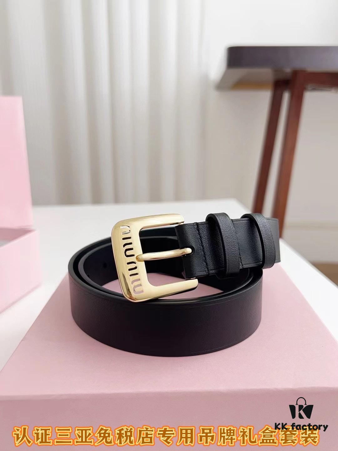 Sanya Tax-Free Genuine Latest Gift Box Packaging Miu Miu High-End Women's Leather Belt 3.0cm Width