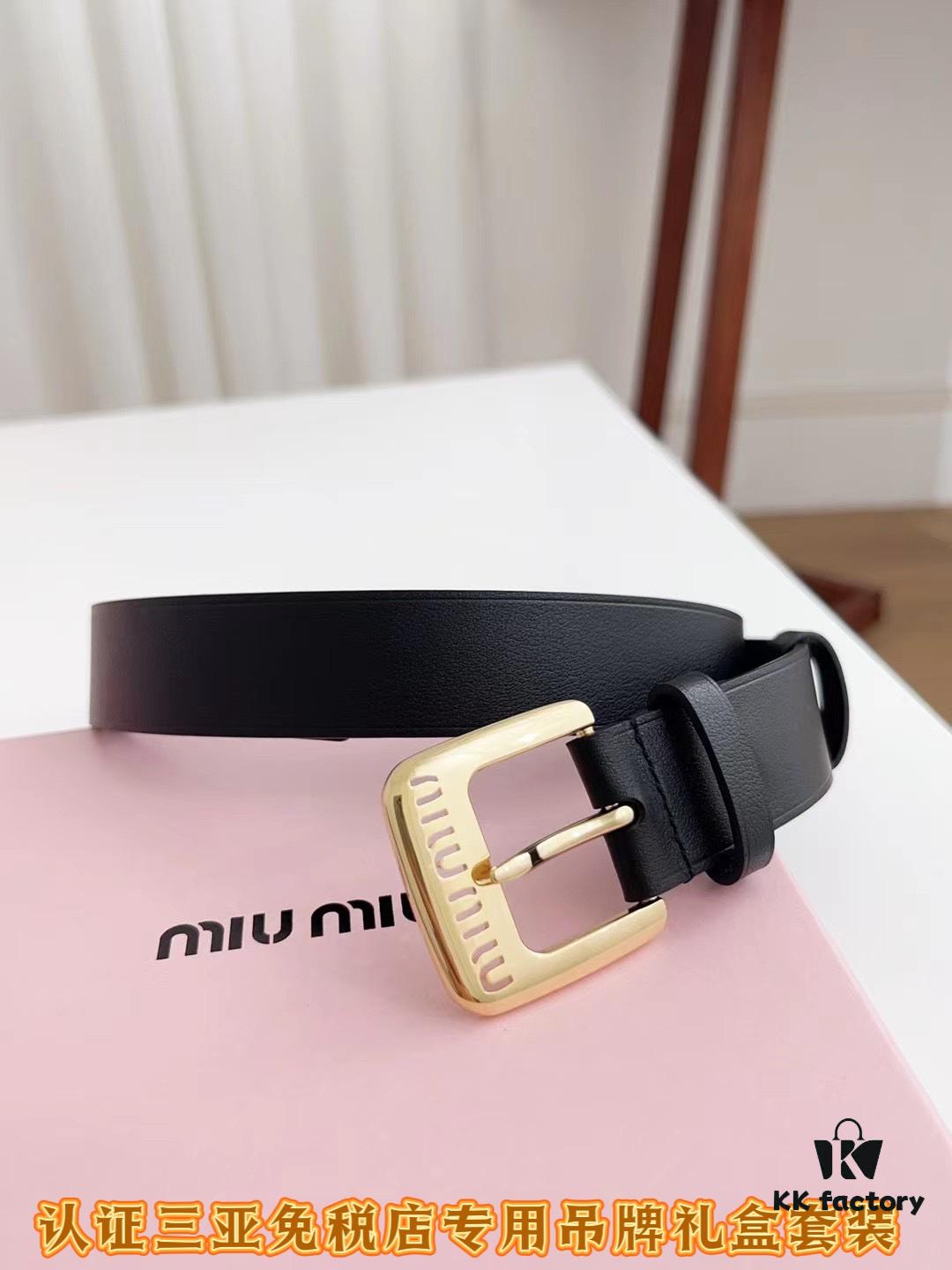 Sanya Tax-Free Genuine Latest Gift Box Packaging Miu Miu High-End Women's Leather Belt 3.0cm Width