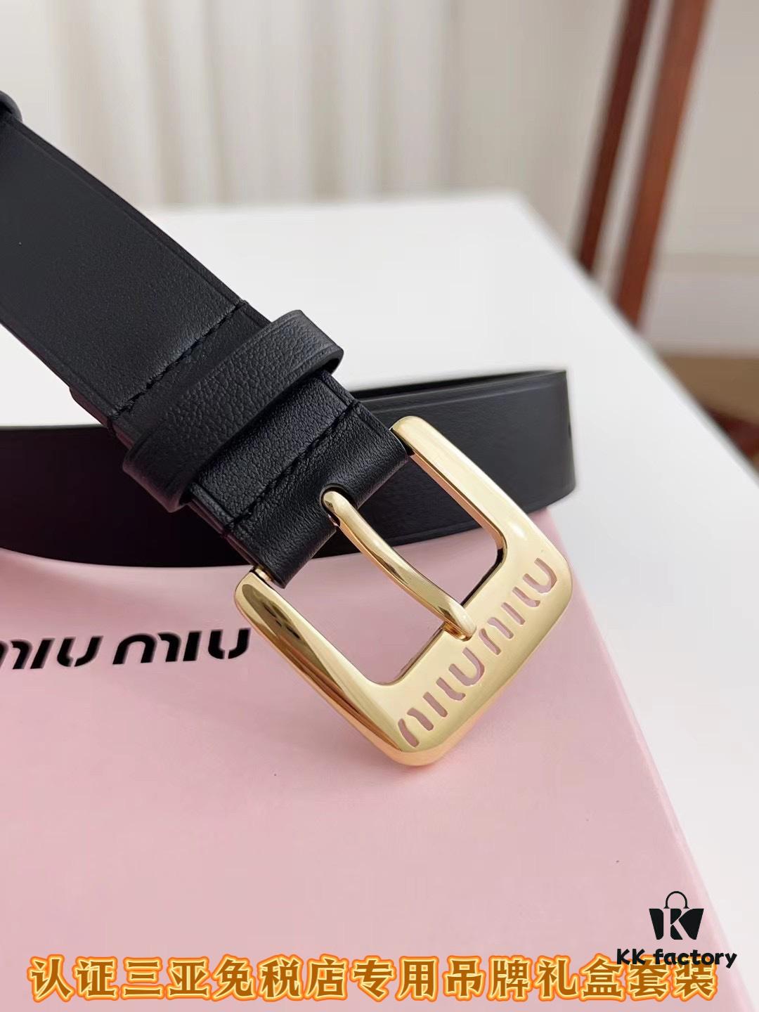 Sanya Tax-Free Genuine Latest Gift Box Packaging Miu Miu High-End Women's Leather Belt 3.0cm Width
