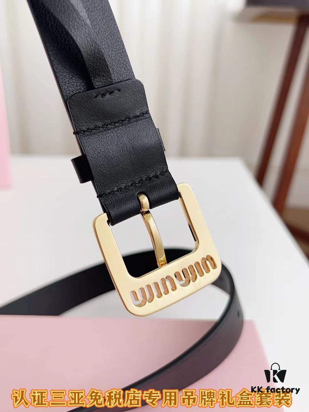 Sanya Tax-Free Genuine Latest Gift Box Packaging Miu Miu High-End Women's Leather Belt 3.0cm Width