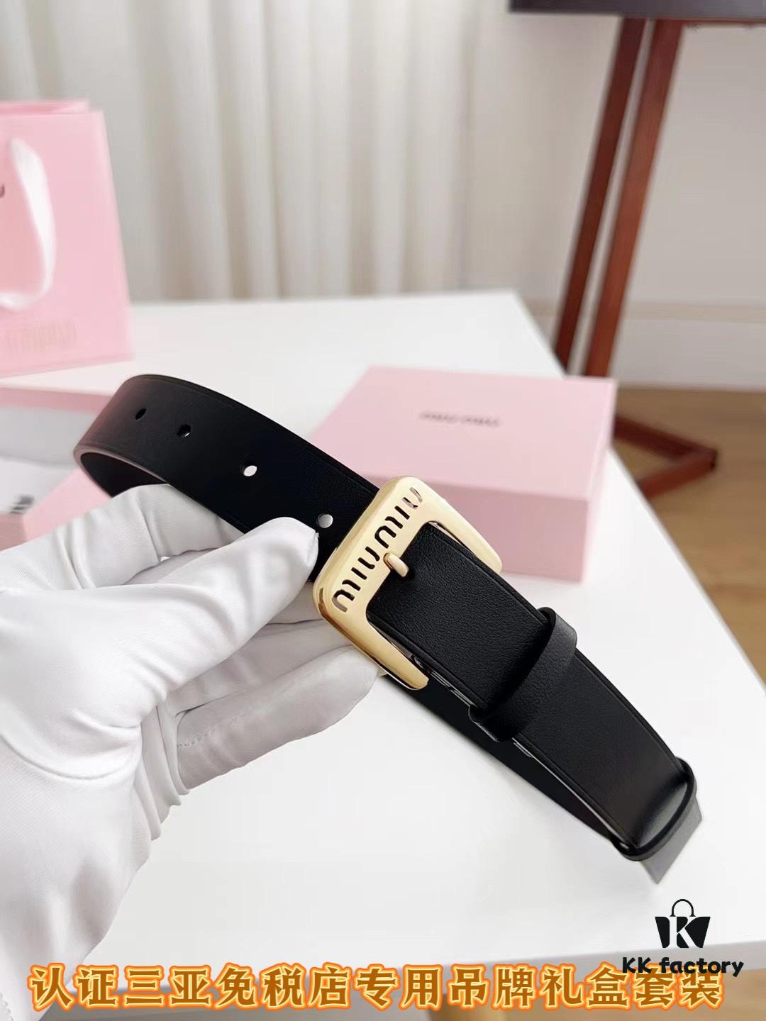 Sanya Tax-Free Genuine Latest Gift Box Packaging Miu Miu High-End Women's Leather Belt 3.0cm Width