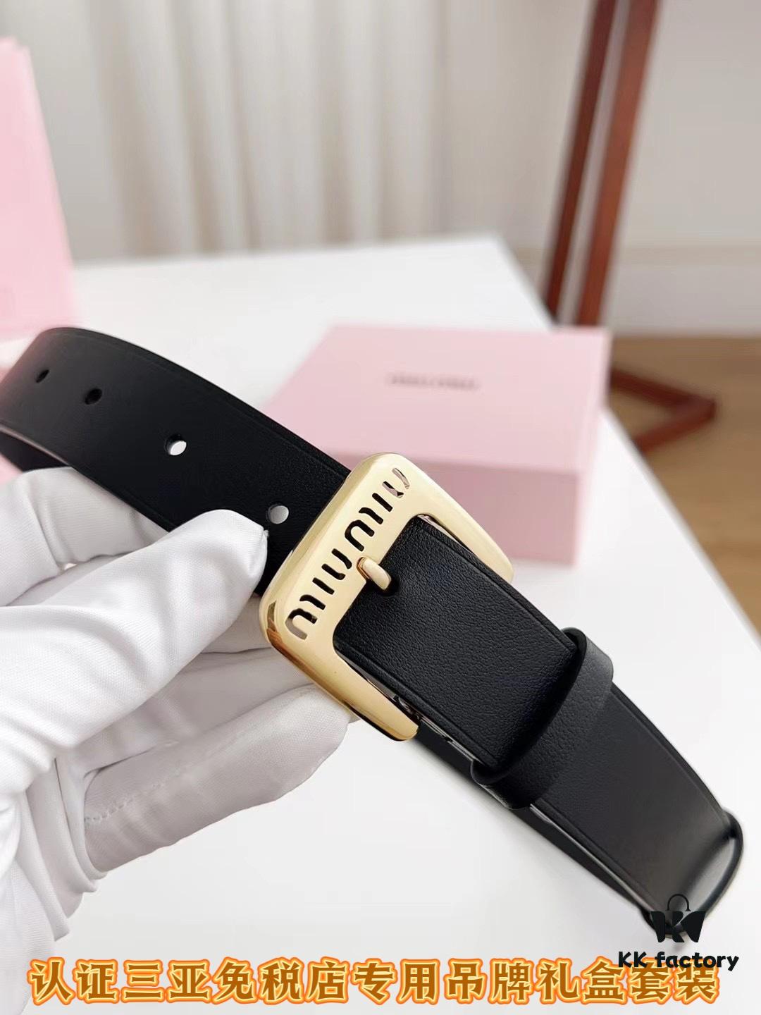 Sanya Tax-Free Genuine Latest Gift Box Packaging Miu Miu High-End Women's Leather Belt 3.0cm Width
