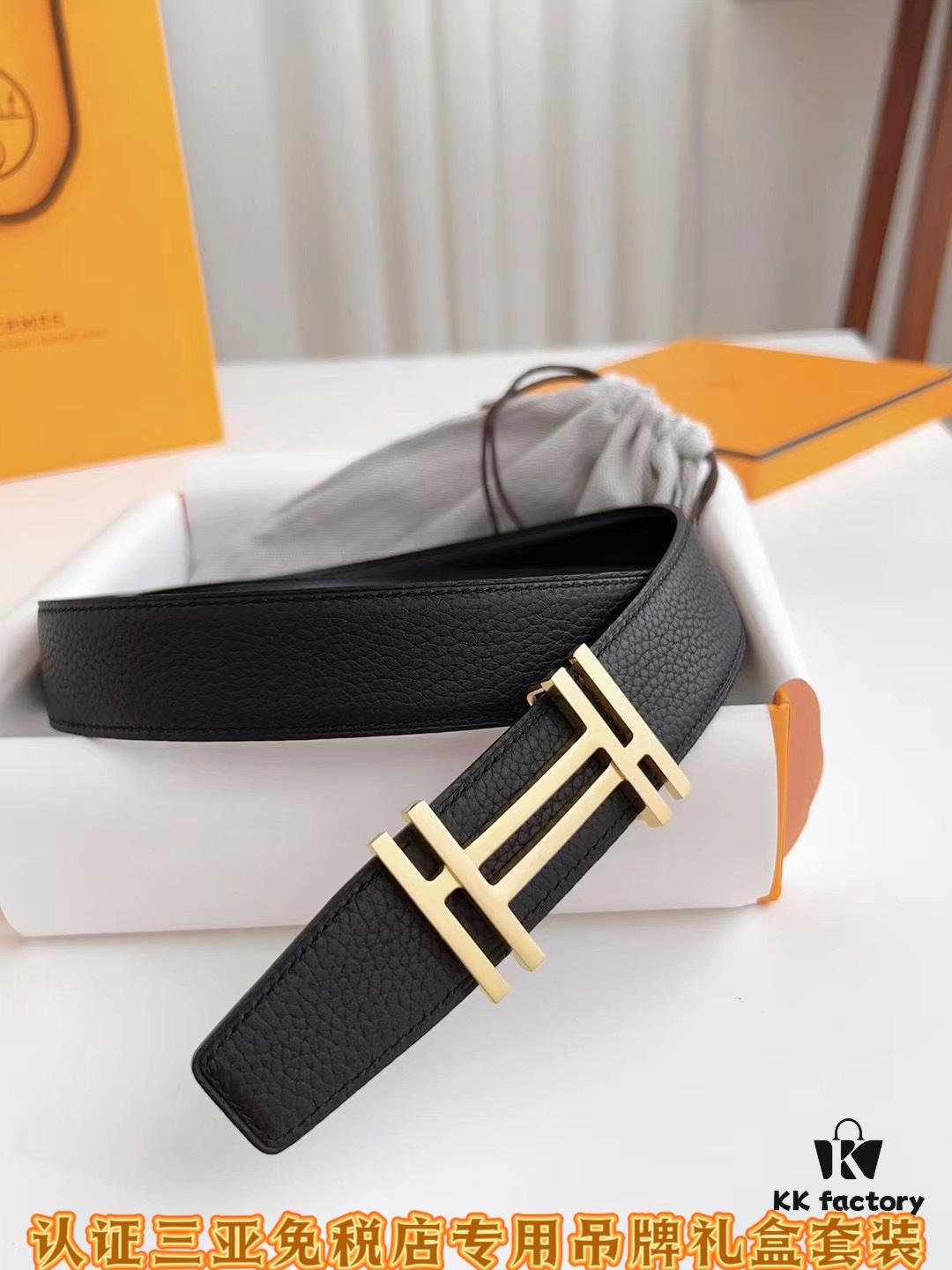 Sanya Tax-Free Genuine Hermes Latest Gift Box Packaging: Double-Sided Imported T-Pattern Calfskin Belt, 3.8cm Width, Fine Craftsmanship, High-Quality, Stainless Steel Buckle (Multiple Styles Available), Size 100-125cm, Full Set Packaging