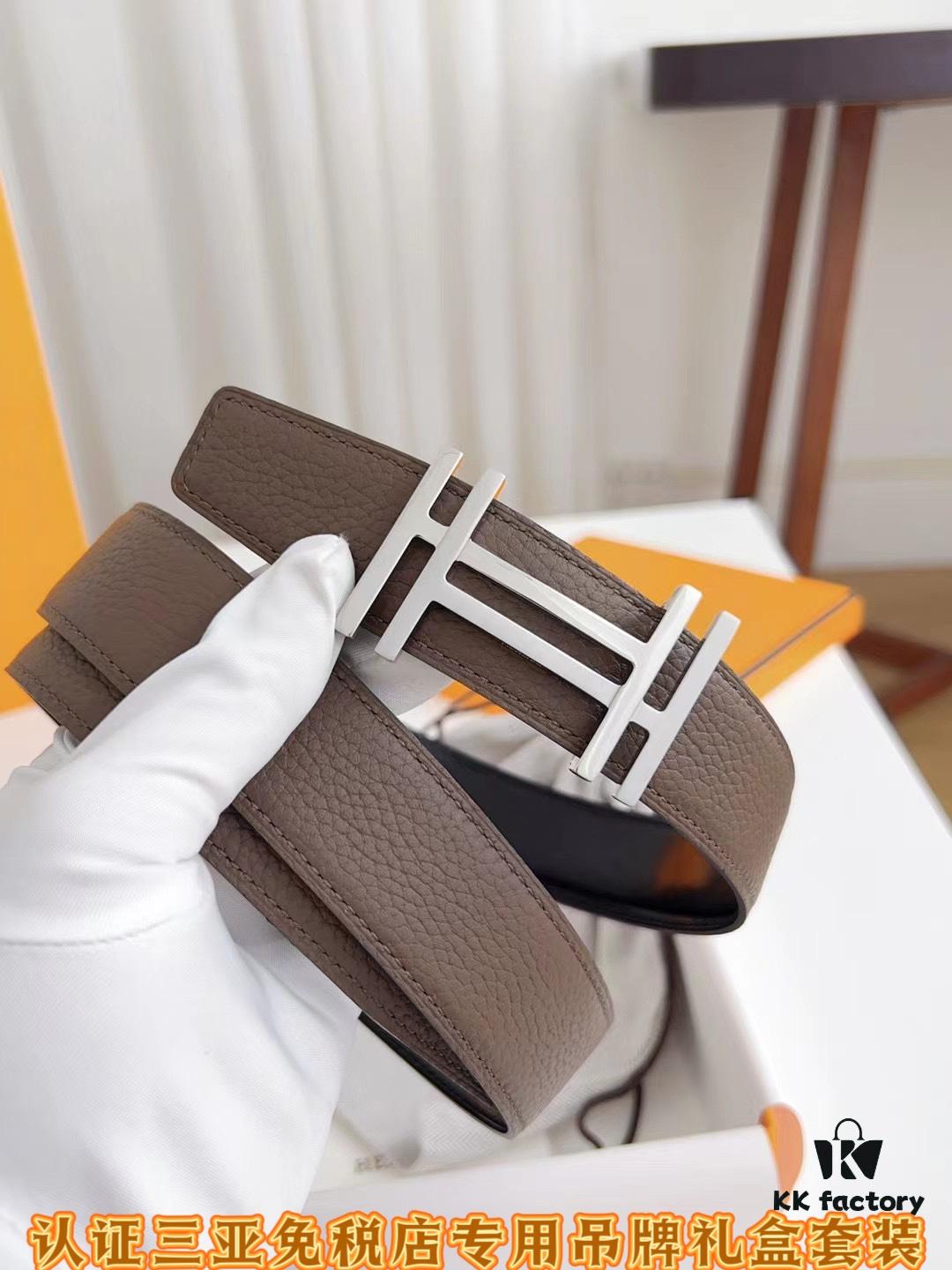 Sanya Duty-Free Genuine Grade Latest Gift Box Packaging: Hermes - Extremely Soft, 3.8cm Width (Authentic Specification), Two-Sided Imported T-Pattern Calfskin Leather