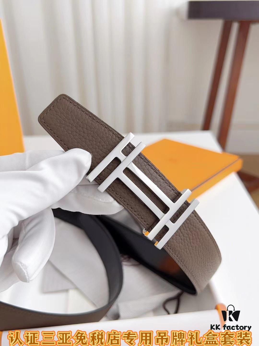 Sanya Duty-Free Genuine Grade Latest Gift Box Packaging: Hermes - Extremely Soft, 3.8cm Width (Authentic Specification), Two-Sided Imported T-Pattern Calfskin Leather