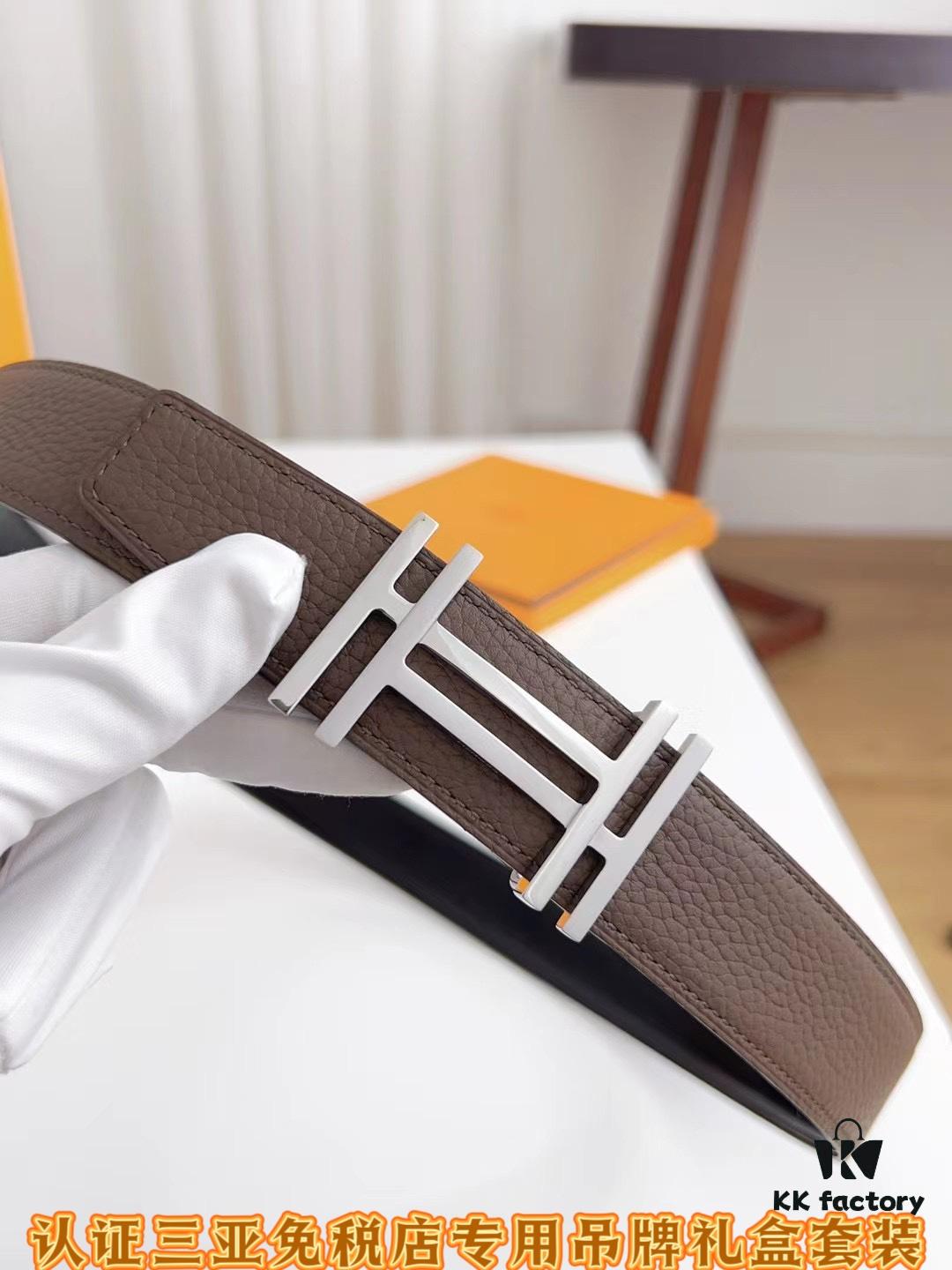 Sanya Duty-Free Genuine Grade Latest Gift Box Packaging: Hermes - Extremely Soft, 3.8cm Width (Authentic Specification), Two-Sided Imported T-Pattern Calfskin Leather