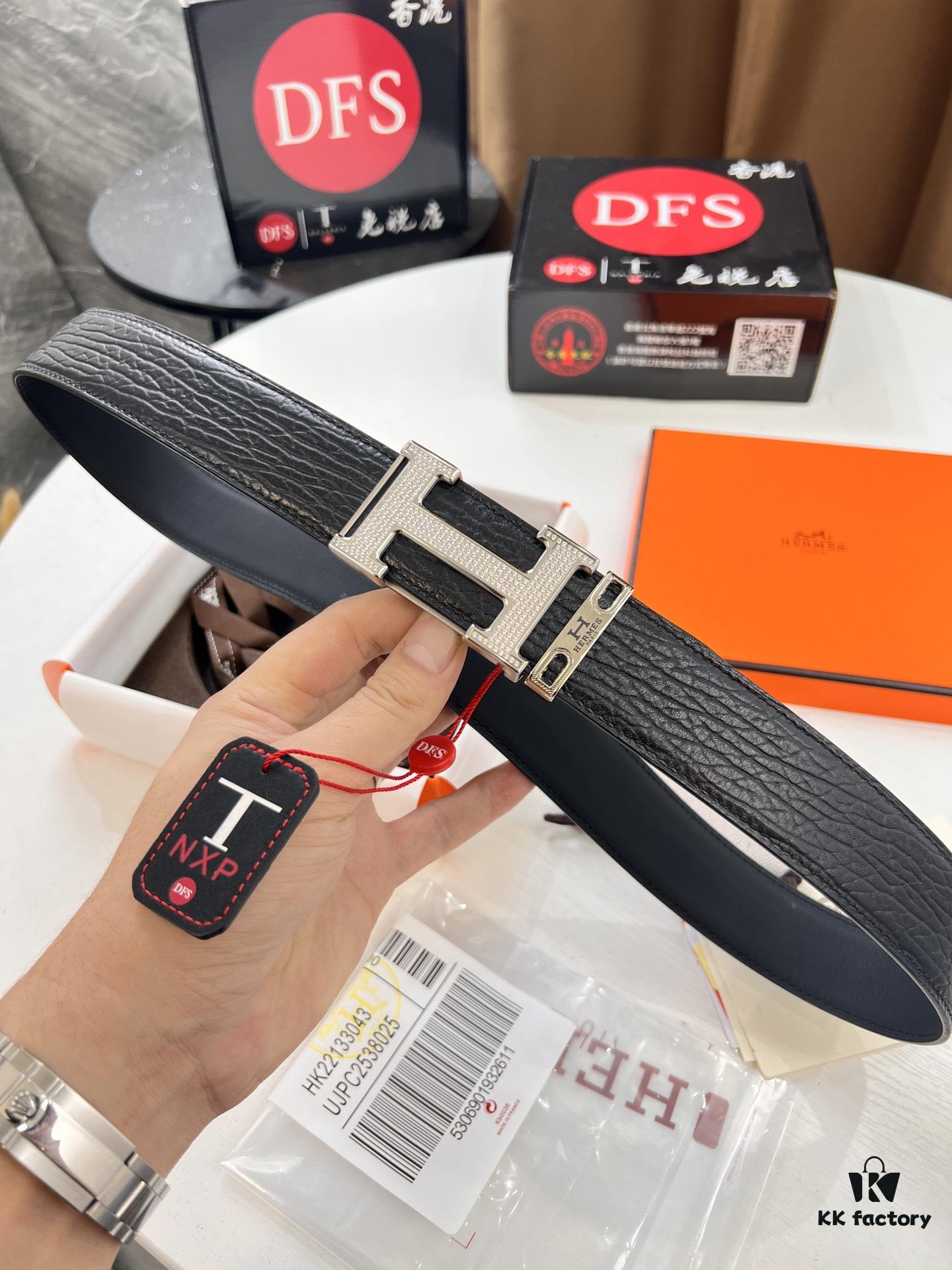 Arrival of Hermès Men's Belt, Full Diamond H Logo Inside Buckle, Double-Sided Use, ZP Synchronized Steel Stamp Logo, Imported Elephant Texture Full-Grain Leather, 3.8cm Wide, Top Quality with NXP Chip Anti-Counterfeit Verification