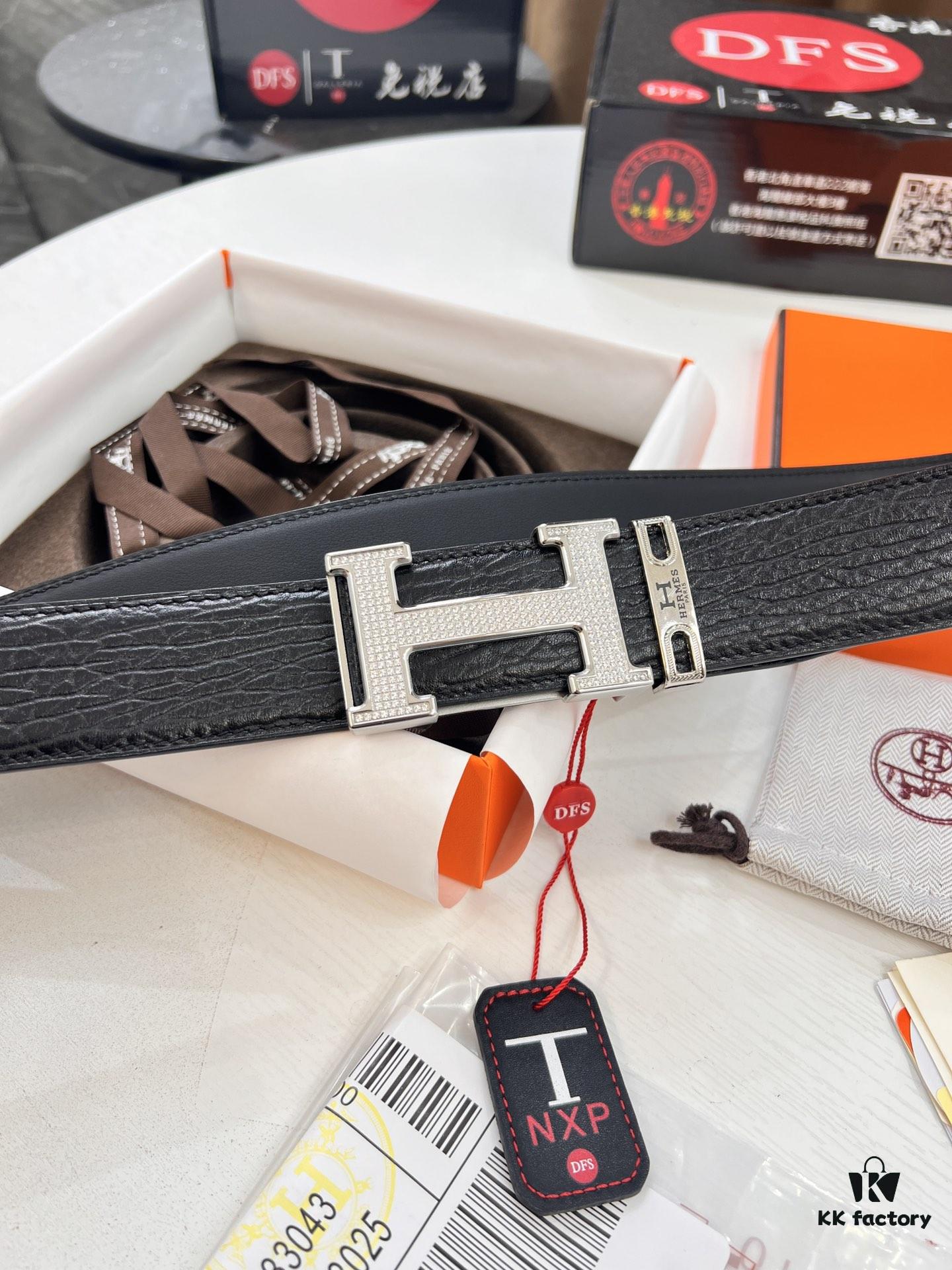 Arrival of Hermès Men's Belt, Full Diamond H Logo Inside Buckle, Double-Sided Use, ZP Synchronized Steel Stamp Logo, Imported Elephant Texture Full-Grain Leather, 3.8cm Wide, Top Quality with NXP Chip Anti-Counterfeit Verification
