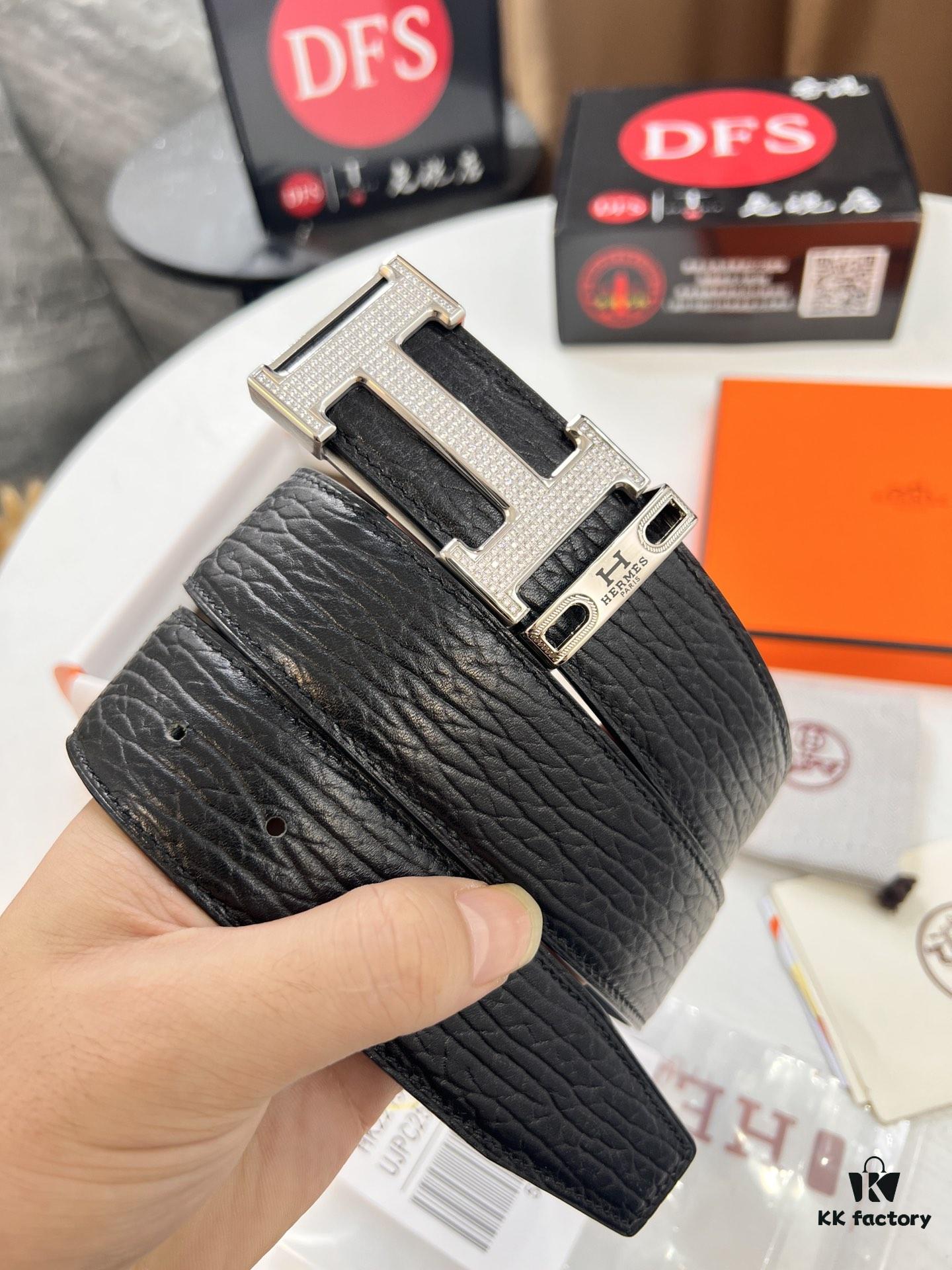 Arrival of Hermès Men's Belt, Full Diamond H Logo Inside Buckle, Double-Sided Use, ZP Synchronized Steel Stamp Logo, Imported Elephant Texture Full-Grain Leather, 3.8cm Wide, Top Quality with NXP Chip Anti-Counterfeit Verification