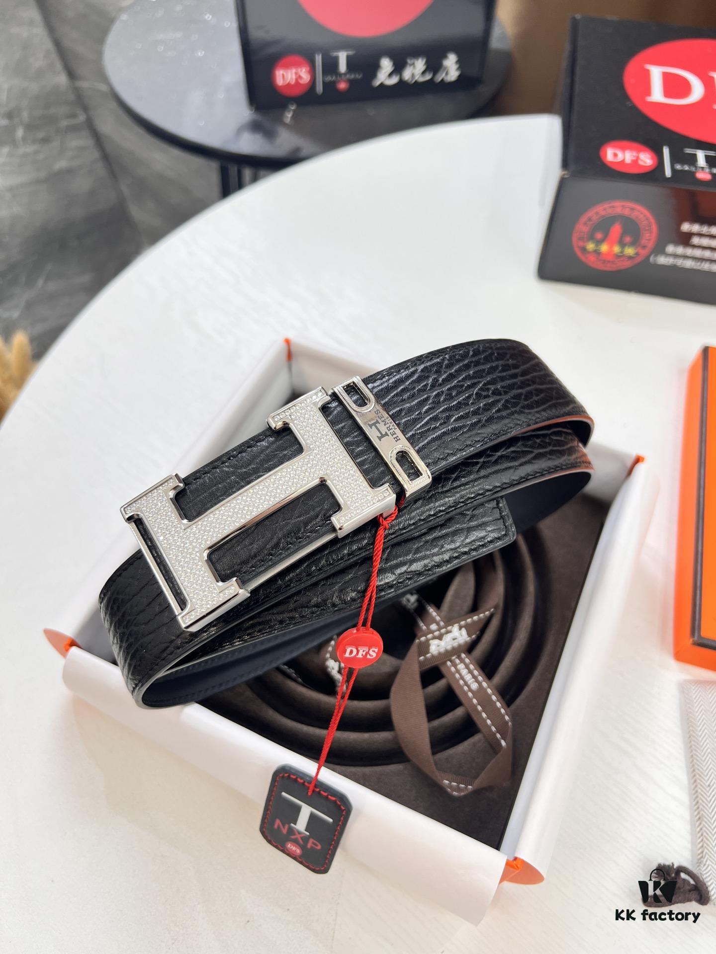 Arrival of Hermès Men's Belt, Full Diamond H Logo Inside Buckle, Double-Sided Use, ZP Synchronized Steel Stamp Logo, Imported Elephant Texture Full-Grain Leather, 3.8cm Wide, Top Quality with NXP Chip Anti-Counterfeit Verification