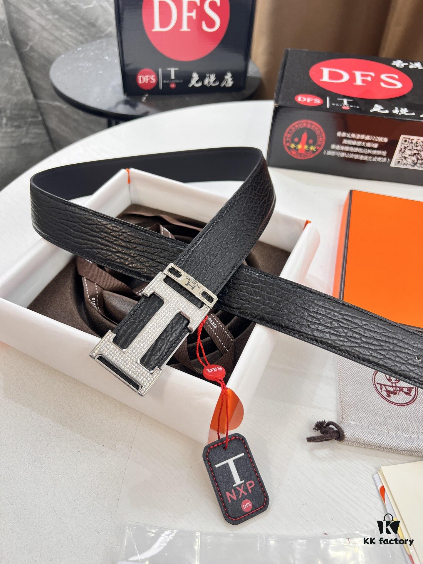 Arrival of Hermès Men's Belt, Full Diamond H Logo Inside Buckle, Double-Sided Use, ZP Synchronized Steel Stamp Logo, Imported Elephant Texture Full-Grain Leather, 3.8cm Wide, Top Quality with NXP Chip Anti-Counterfeit Verification