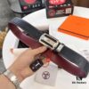 Hermès Men's Belt, Wine Red Fine-Grain Full-Grain Calfskin Leather, 3.8cm Width, Stainless Steel Hardware, Adjustable Length