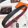 Hermès Men's Belt, Wine Red Fine-Grain Full-Grain Calfskin Leather, 3.8cm Width, Stainless Steel Hardware, Adjustable Length